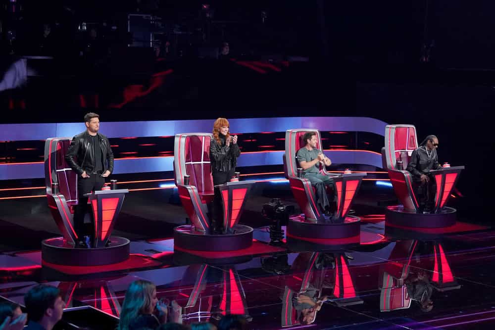 THE VOICE -- The Knockouts Part 3 Episode 2812 -- Pictured: (l-r) Michael Bublé, Reba McEntire, Niall Horan, Snoop Dogg -- (Photo by: Tyler Golden/NBC)
