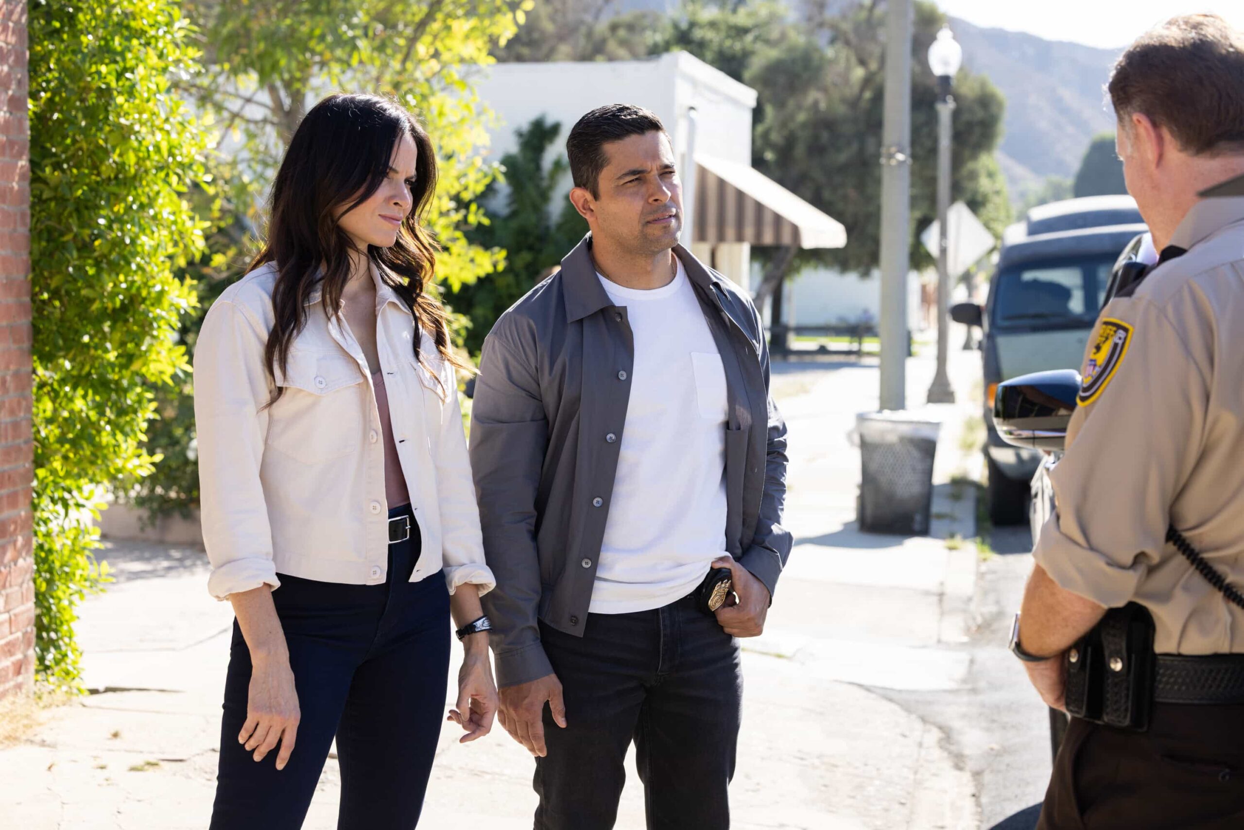NCIS Season 23 Episode 5 “Now and Then” – A prison break by an inmate who had just three weeks left on a sentence compels the team to reopen the case of a naval officer’s death that was originally investigated by Gibbs and Franks in the ‘90s, and enlist the help of retired special agent Vera Strickland. Also, the team has different views on what to include in a special Navy time capsule, on the thrilling conclusion to the decades-spanning crossover event on the CBS Original series NCIS, Tuesday, Nov. 11 (9:00-10:01 PM, ET/PT) on the CBS Television Network, and streaming on Paramount+ (live and on demand for Paramount+ Premium plan subscribers, or on demand for Paramount+ Essential subscribers the day after the episode airs)*. Pictured: Katrina Law as NCIS S.A. Jessica Knight and Wilmer Valderrama as S.A. Nicolas Torres. Photo: Sonja Flemming/CBS ©2025 CBS Broadcasting, Inc. All Rights Reserved.