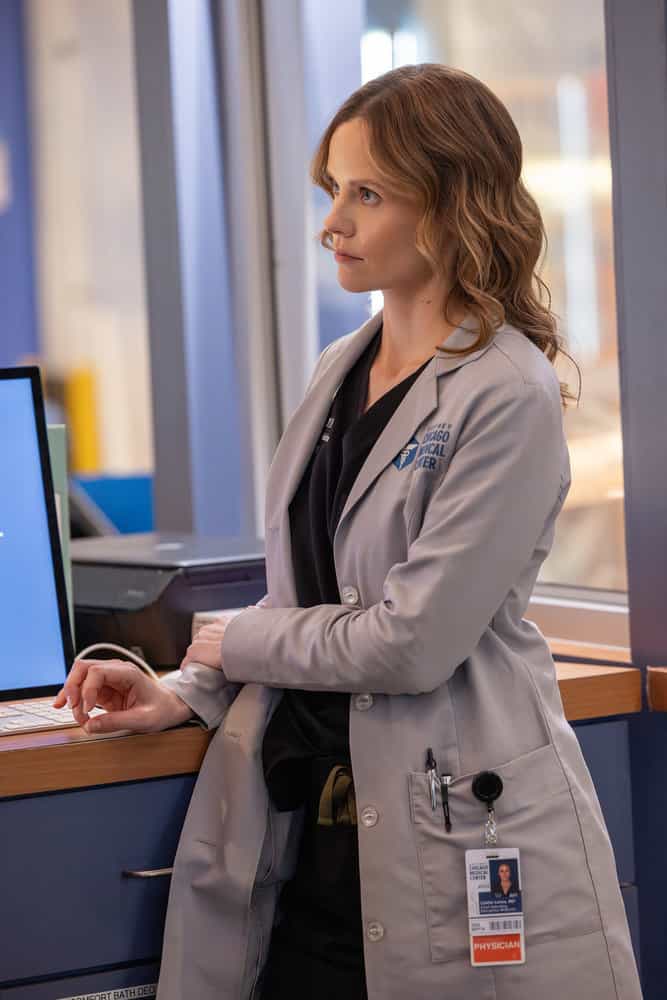 CHICAGO MED -- "Double Down" Episode 1107 -- Pictured: Sarah Ramos as Dr. Caitlin Lenox -- (Photo by: George Burns Jr/NBC)