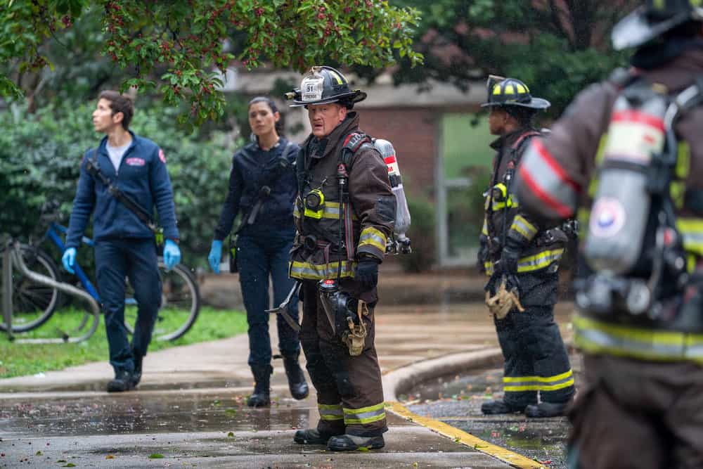 Chicago Fire Season 14 Episode 7 Photos: “Pierce the Vein” 10 CHICAGO FIRE -- "Pierce The Vein" Episode 1407 -- Pictured: (l-r) Brandon Larracuente as Sal Vasquez, Hanako Greensmith as Violet Mikami, Christian Stolte as Randall McHolland -- (Photo by: Peter Gordon/NBC)