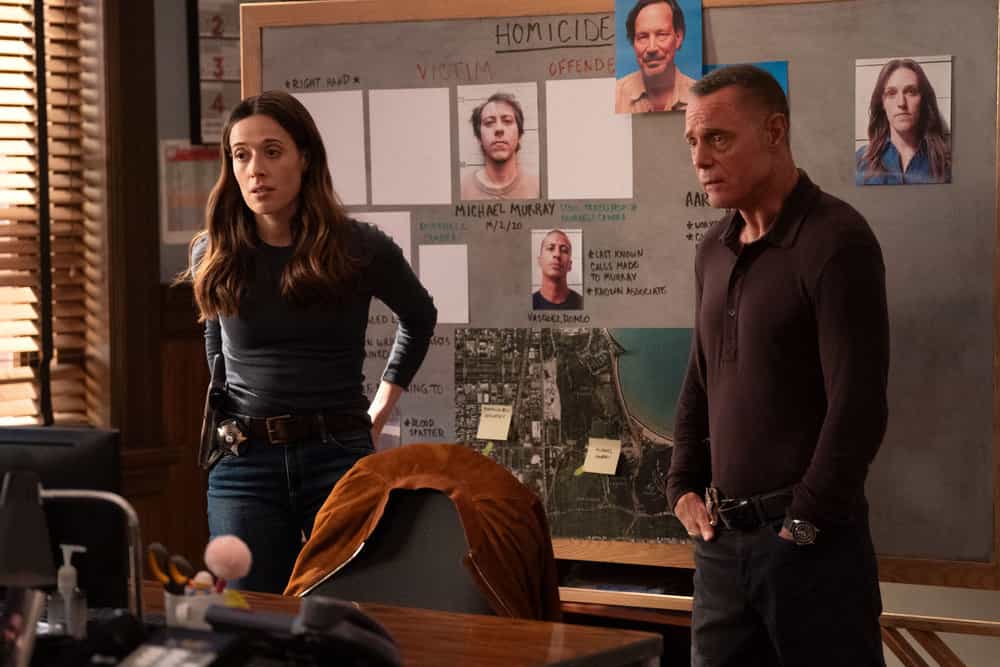 CHICAGO P.D. -- "Impulse Control" Episode 1307 -- Pictured: (l-r) Marina Squerciati as Officer Kim Burgess, Jason Beghe as Hank Voight -- (Photo by: Elizabeth Sisson/NBC)