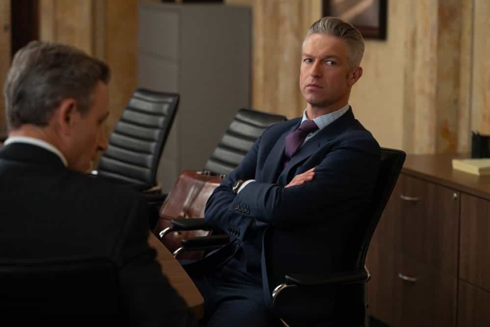 LAW & ORDER: SPECIAL VICTIMS UNIT -- "False Idols" Episode 27007 -- Pictured: (l-r) Tony Goldwyn as DA Nicholas Baxter, Peter Scanavino as A.D.A Dominick "Sonny" Carisi Jr. -- (Photo by: Virginia Sherwood/NBC)
