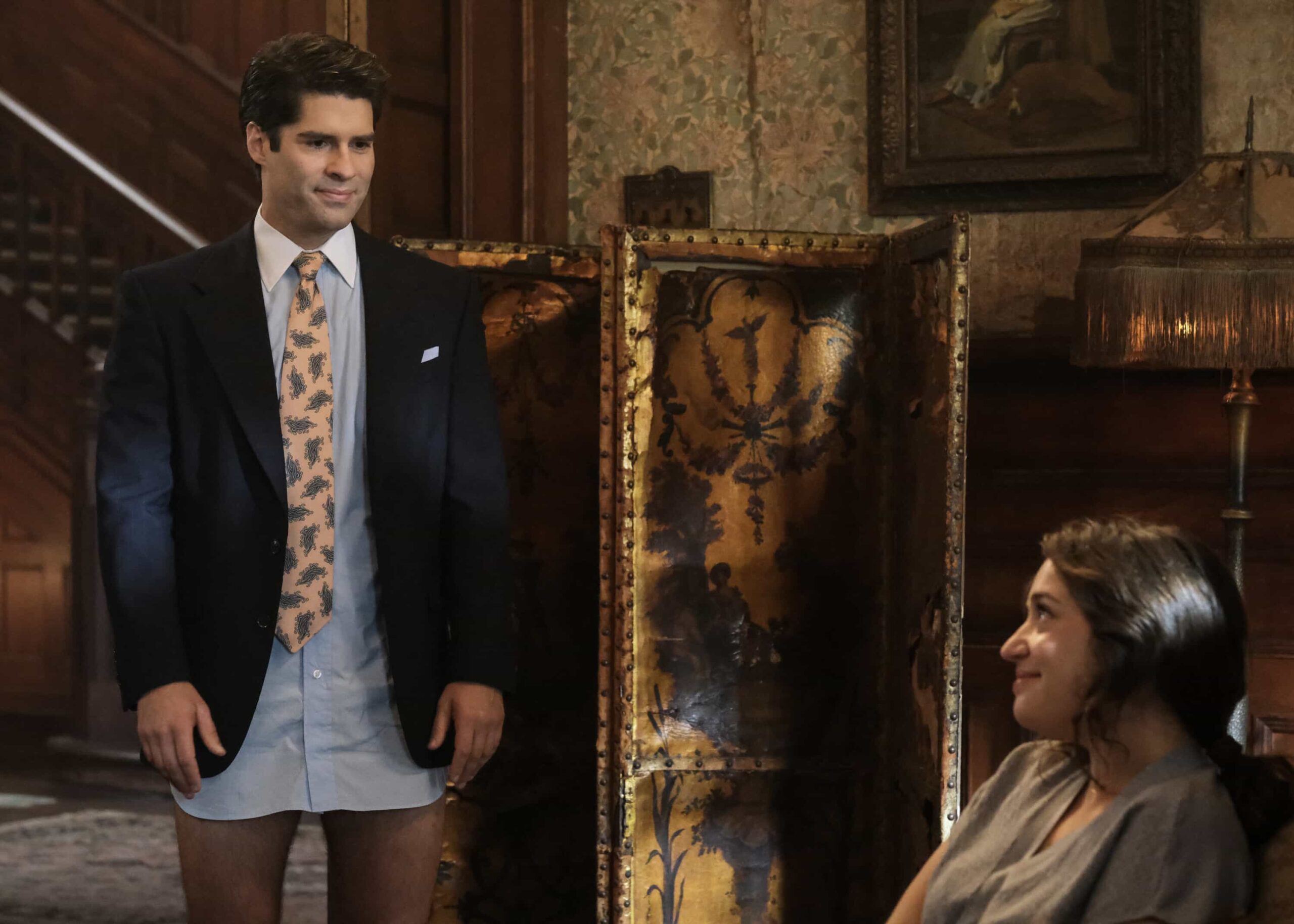 Ghosts Season 5 Episode 5 “T-Daddy” – Trevor’s relationship with his daughter is strained when he pushes her to follow a career in finance over poetry. Meanwhile, Jay confronts labor unrest at the restaurant, on GHOSTS, Thursday, Nov. 13 (8:30-9:00 PM, ET/PT) on the CBS Television Network, and streaming on Paramount+ (live and on-demand for Paramount+ Premium plan subscribers, or on-demand for Paramount+ Essential subscribers the day after the episode airs)*.  Pictured (L-R): Asher Grodman as Trevor.  Photo: Bertrand Calmeau/CBS ©2025 CBS Broadcasting, Inc. All Rights Reserved.