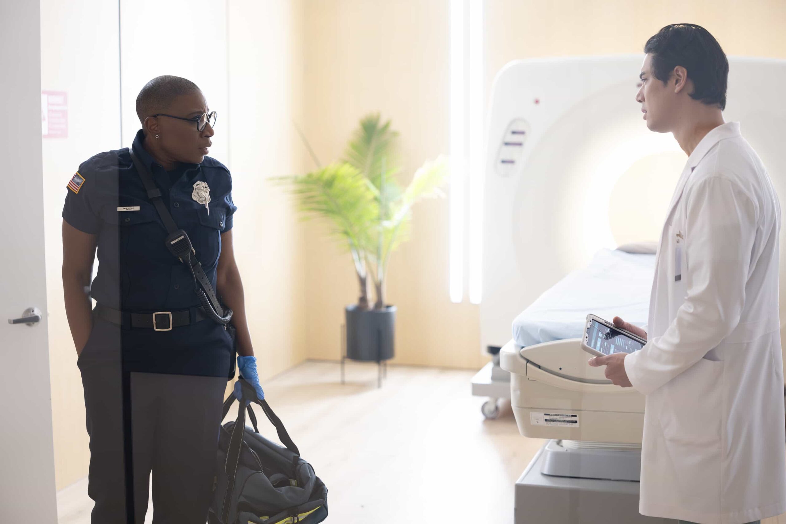 9-1-1 - “Family History” - Athena must revisit a painful part of her past when answering a call for help. Meanwhile, the 118 takes a big step forward. THURSDAY, NOV. 13 (8:00-9:00 p.m. EST) on ABC. (Disney/Christopher Willard) 
AISHA HINDS, BEN LEVIN