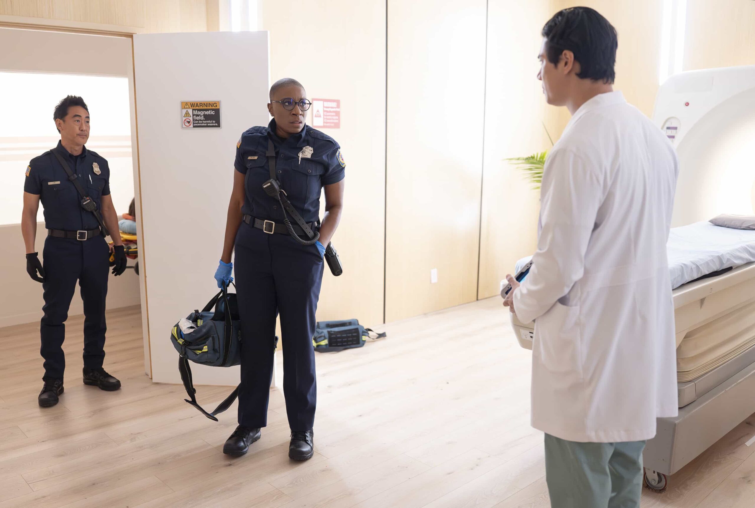 9-1-1 - “Family History” - Athena must revisit a painful part of her past when answering a call for help. Meanwhile, the 118 takes a big step forward. THURSDAY, NOV. 13 (8:00-9:00 p.m. EST) on ABC. (Disney/Christopher Willard) 
KENNETH CHOI, AISHA HINDS, BEN LEVIN