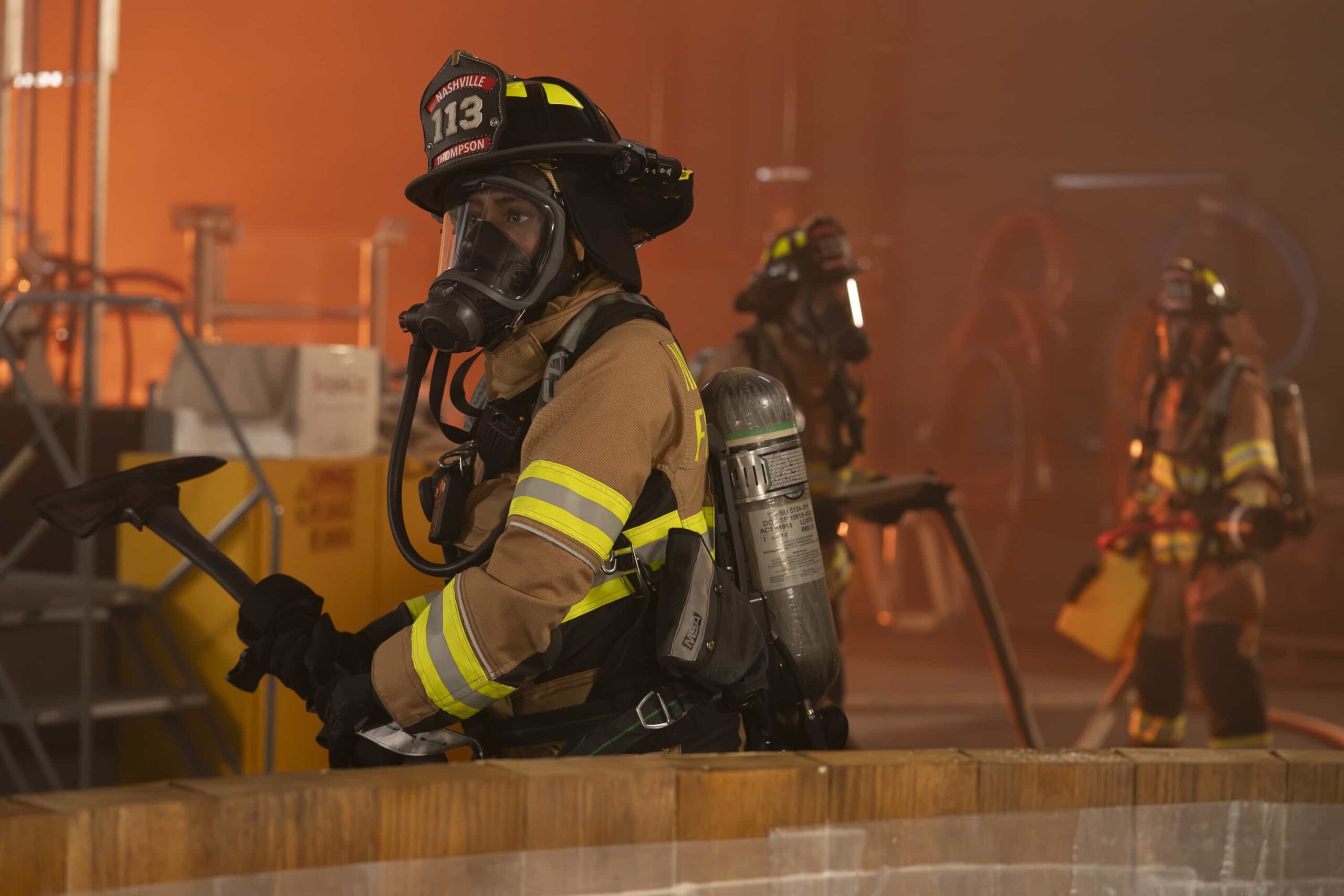 9-1-1: NASHVILLE: “Good Southern Manors” - As Don, Blue and Ryan take extreme measures to prevent a distillery explosion, the 9-1-1 call center is disrupted by budget cuts and hackers. Amidst the chaos, Blythe faces an emergency of her own. THURSDAY, NOV. 13 (9:00-10:00 p.m. EST) on ABC. THURSDAY, NOV. 13 (9:00-10:00 p.m. EST) on ABC. (Disney/Jake Giles Netter) 
HAILEY KILGORE