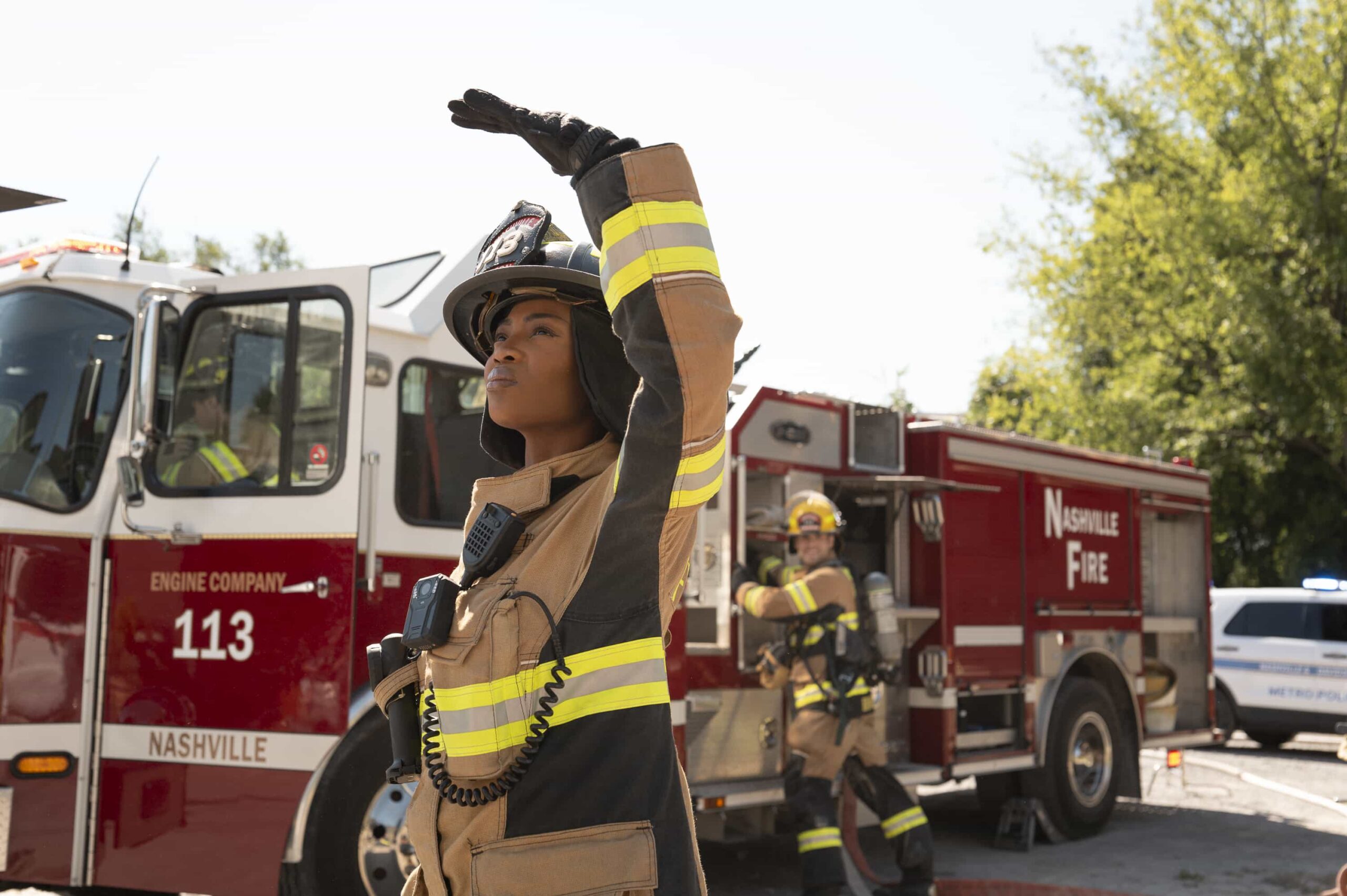 9-1-1: NASHVILLE: “Good Southern Manors” - As Don, Blue and Ryan take extreme measures to prevent a distillery explosion, the 9-1-1 call center is disrupted by budget cuts and hackers. Amidst the chaos, Blythe faces an emergency of her own. THURSDAY, NOV. 13 (9:00-10:00 p.m. EST) on ABC. THURSDAY, NOV. 13 (9:00-10:00 p.m. EST) on ABC. (Disney/Jake Giles Netter) 
HAILEY KILGORE