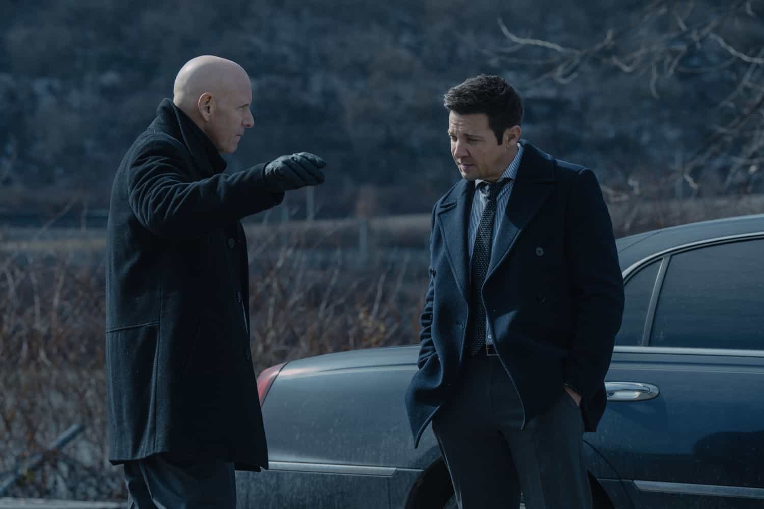 Hugh Dillon as Ian and Jeremy Renner as Mike McLusky in Mayor of Kingstown episode 4, season 4 streaming on Paramount+, 2025. Credit: Dennis P. Mong Jr./Paramount+
