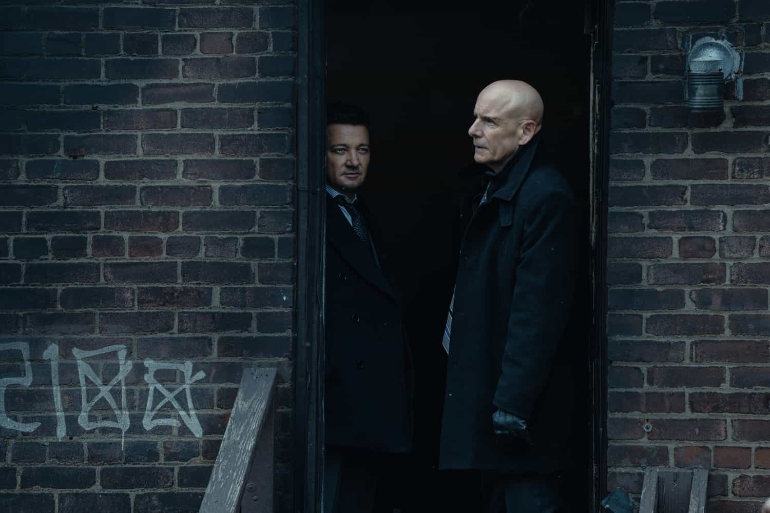 Jeremy Renner as Mike McLusky and Hugh Dillon as Ian in Mayor of Kingstown episode 4, season 4 streaming on Paramount+, 2025. Credit: Dennis P. Mong Jr./Paramount+