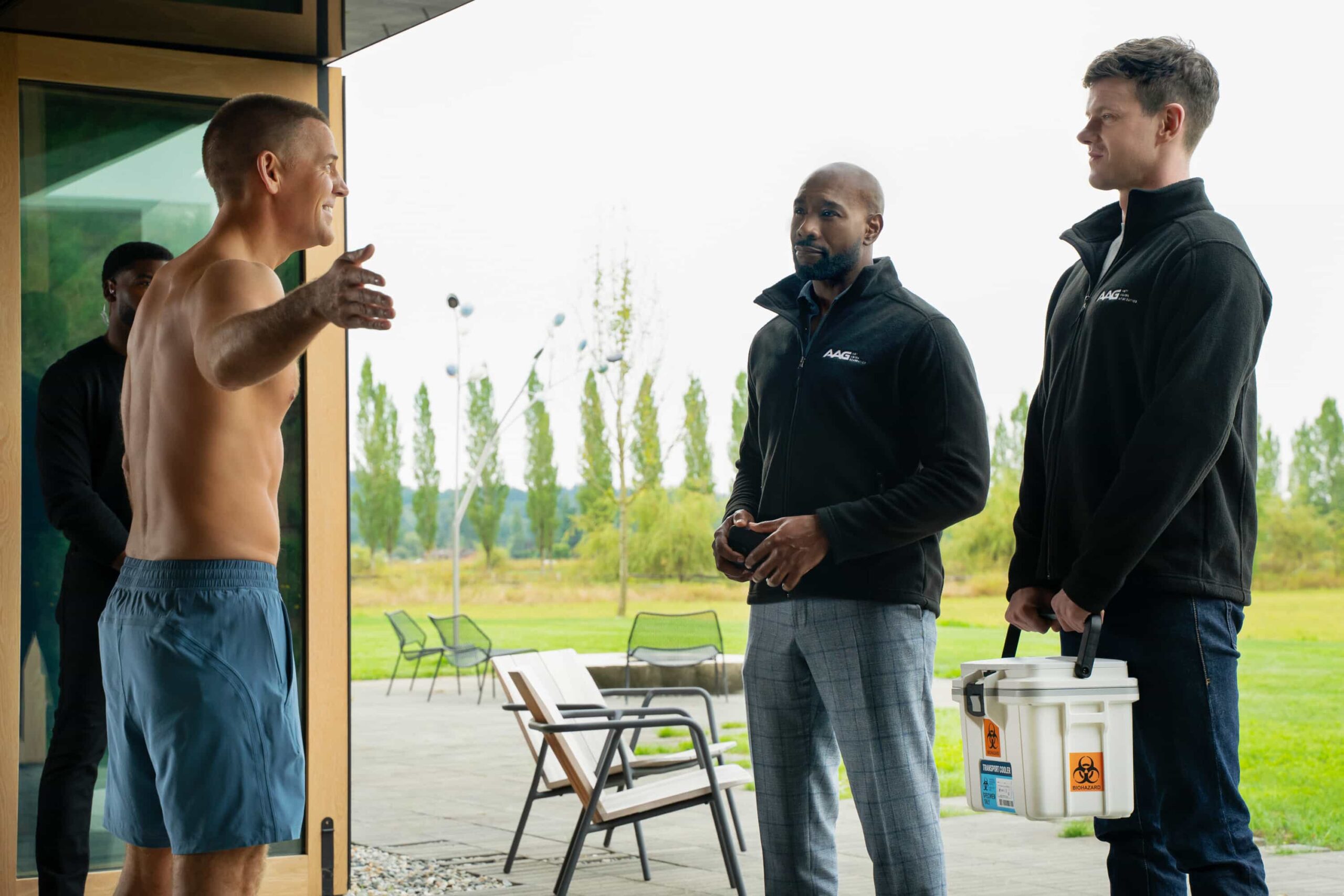 “Buying Time” - Watson and the fellows race against time to save the life of Xavier, a 21-year-old athlete with a fast-growing, seemingly incurable cancer. Meanwhile, Mycroft Holmes lets Watson know his team’s work at UHOP may no longer have funding available, on the CBS Original series WATSON, Monday, Nov. 17 (10:00-11:00 PM, ET/PT) on the CBS Television Network, and streaming on Paramount+* (live and on-demand for Paramount+ Premium plan subscribers, or on-demand for Paramount+ Essential subscribers the day after the episode airs). Pictured (L-R): Jamall Johnson as Ranger, Johnno Wilson as Joseph Bell, Morris Chestnut as Dr. John Watson, and Peter Mark Kendall as Dr. Adam Croft Photo: Colin Bentley/CBS ©2025 CBS Broadcasting, Inc. All Rights Reserved.