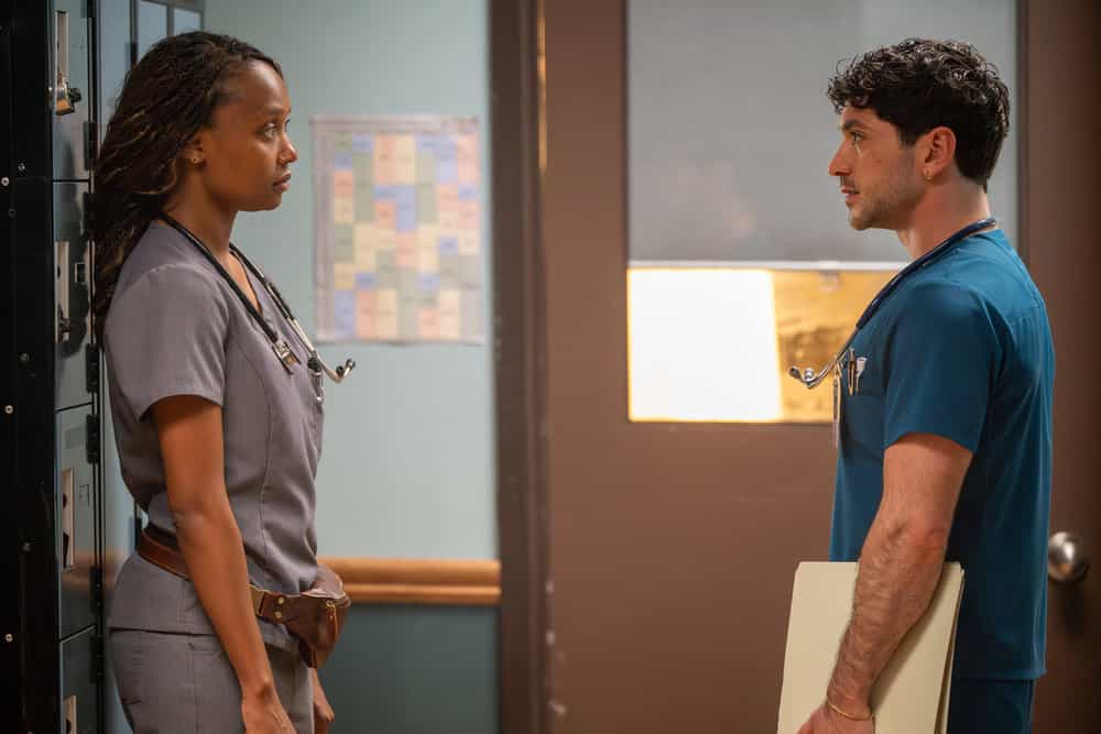 BRILLIANT MINDS -- "The Upside Down" Episode 208 -- Pictured: (l-r) Ashleigh LaThrop as Dr. Ericka Kinney, Al Calderon as Nurse Nico Silva -- (Photo by: Pief Weyman/NBC)