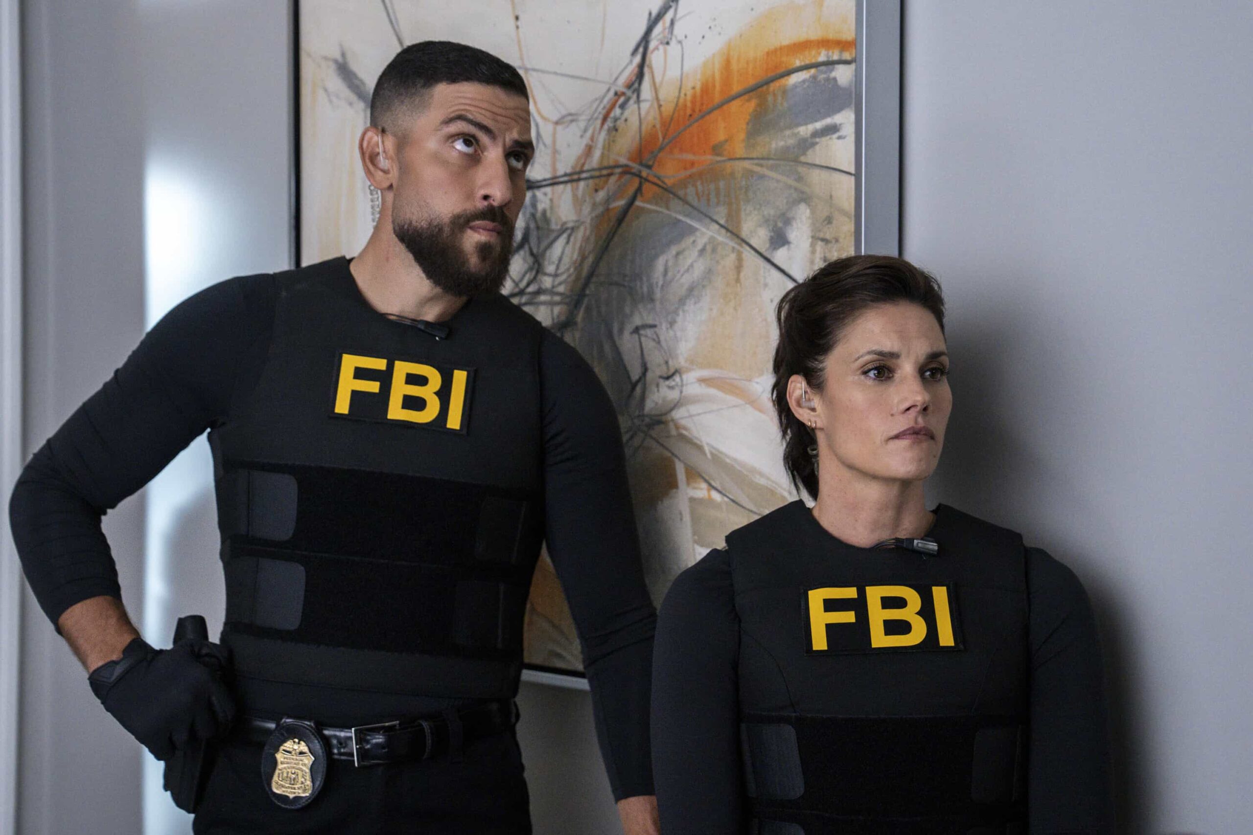 FBI Season 8 Episode 6 “Parental” – When a robbery at a community clinic turns deadly, the team investigates a drug trafficking crew and soon uncovers that the clinic’s doctor may be more involved than they initially thought. Meanwhile, Isobel and her stepdaughter are at odds over a family issue, on FBI, Monday, Nov. 17 (9:00-10:00 PM ET/PT) on the CBS Television Network, and streaming on Paramount+ (live and on-demand for Paramount+ Premium plan subscribers, or on-demand for Paramount+ Essential subscribers the day after the episode airs). Pictured (L-R): Zeeko Zaki as Special Agent Omar Adom ‘OA’ Zidan and Missy Peregrym as Special Agent Maggie Bell. Photo: Bennett Raglin/CBS ©2025 CBS Broadcasting, Inc. All Rights Reserved.