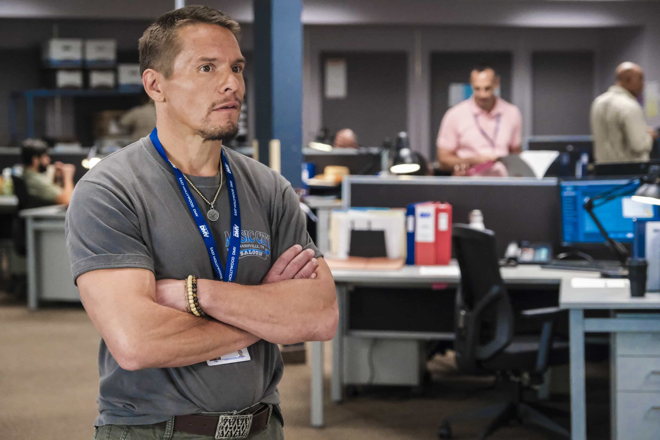 “Blindspot” – Colette is crushed to learn that Noa is dating someone. So, Ceci encourages Colette to fight for him using magic. Meanwhile, Barb tries to find out who is defacing DMV property with childishly inappropriate drawings, on DMV, Monday, Nov. 17 (8:30-9:00 PM, ET/PT) on the CBS Television Network, and streaming on Paramount+ (live and on-demand for Paramount+ Premium plan subscribers, or on-demand for Paramount+ Essential subscribers the day after the episode airs)*. Pictured: Tony Cavalero as Vic. Photo: Bertrand Calmeau/CBS ©2025 CBS Broadcasting, Inc. All Rights Reserved.