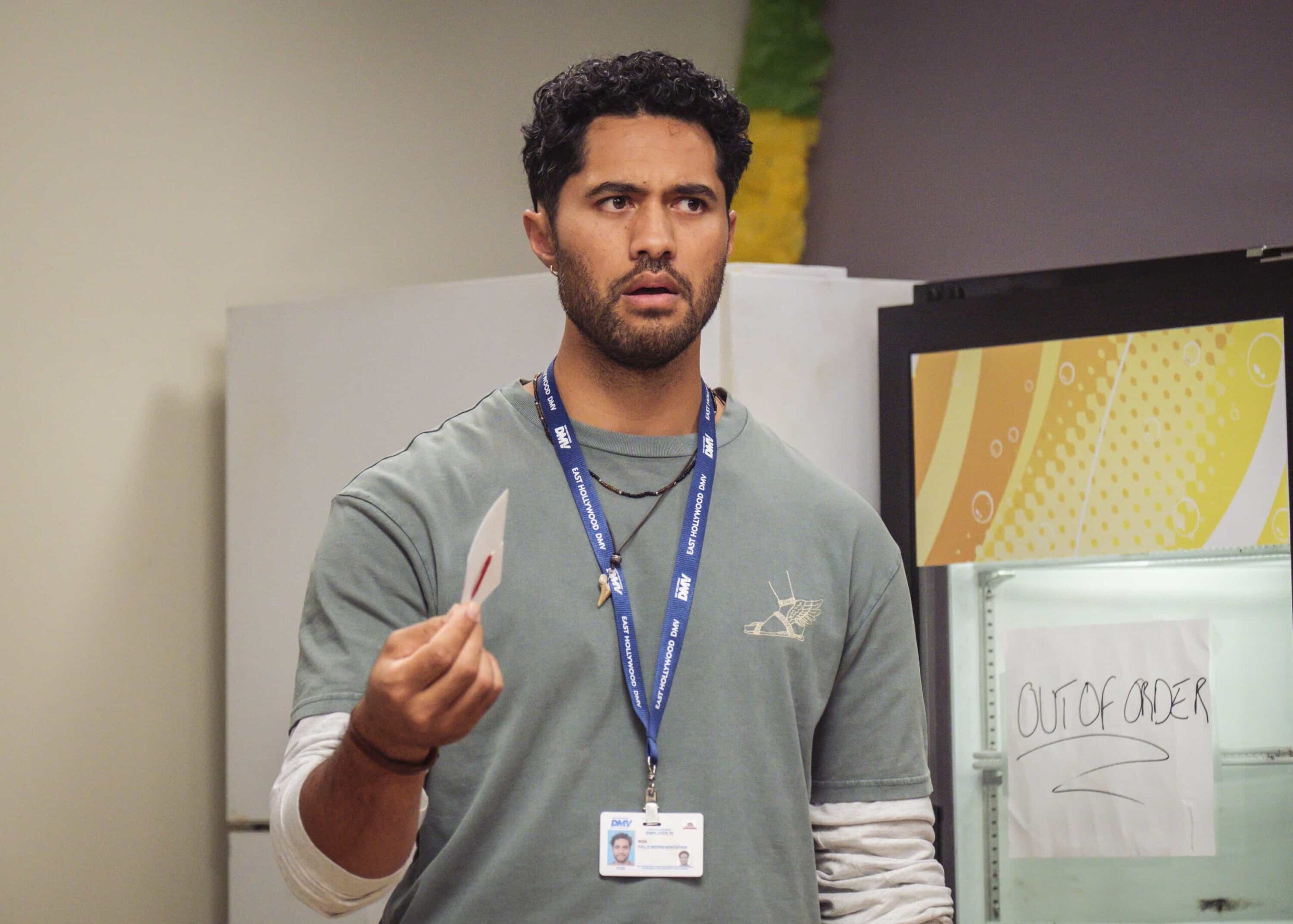 “Blindspot” – Colette is crushed to learn that Noa is dating someone. So, Ceci encourages Colette to fight for him using magic. Meanwhile, Barb tries to find out who is defacing DMV property with childishly inappropriate drawings, on DMV, Monday, Nov. 17 (8:30-9:00 PM, ET/PT) on the CBS Television Network, and streaming on Paramount+ (live and on-demand for Paramount+ Premium plan subscribers, or on-demand for Paramount+ Essential subscribers the day after the episode airs)*. Pictured: Alex Tarrant as Noa. Photo: Bertrand Calmeau/CBS ©2025 CBS Broadcasting, Inc. All Rights Reserved.