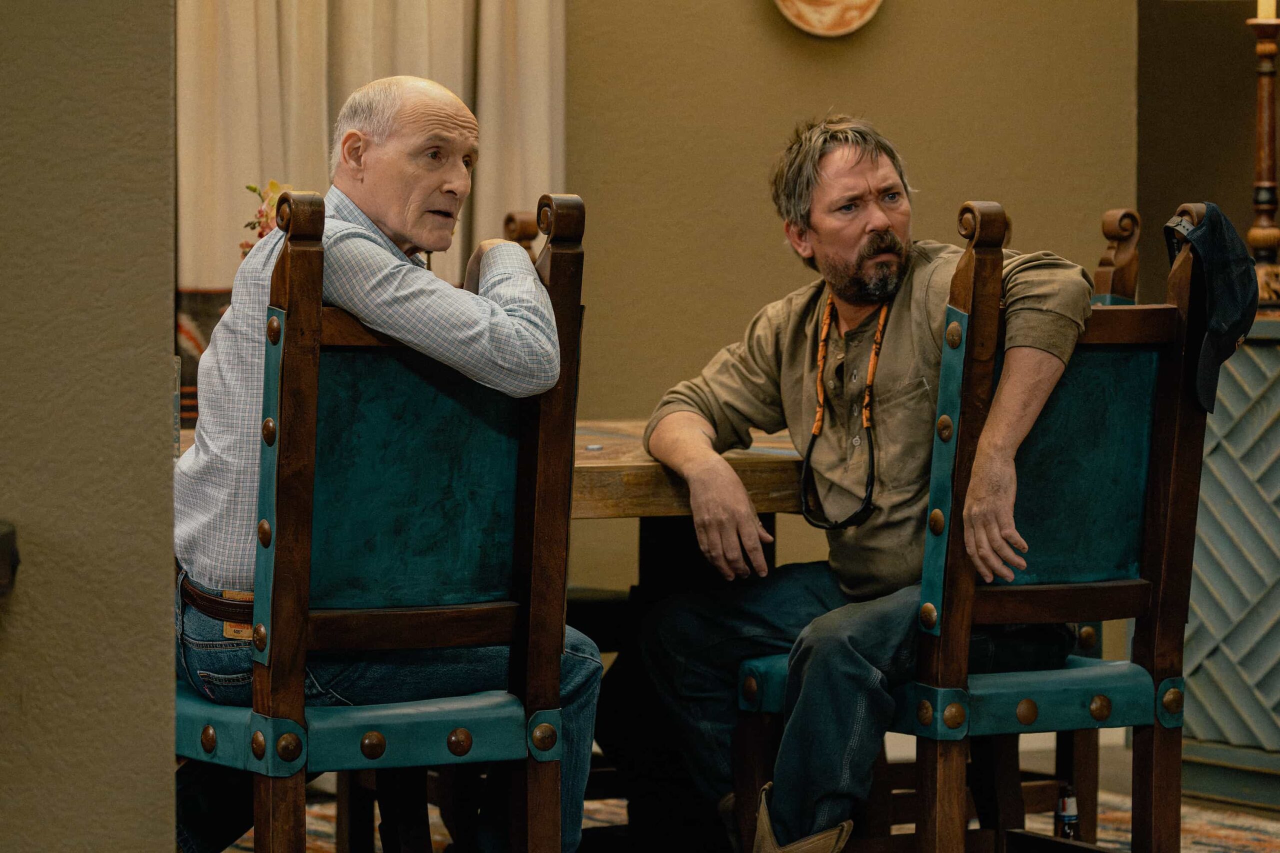 Colm Feore as Nathan and James Jordan as Dale in Landman episode 2, season 2, streaming on Paramount+. Photo Credit: Emerson Miller/Paramount+