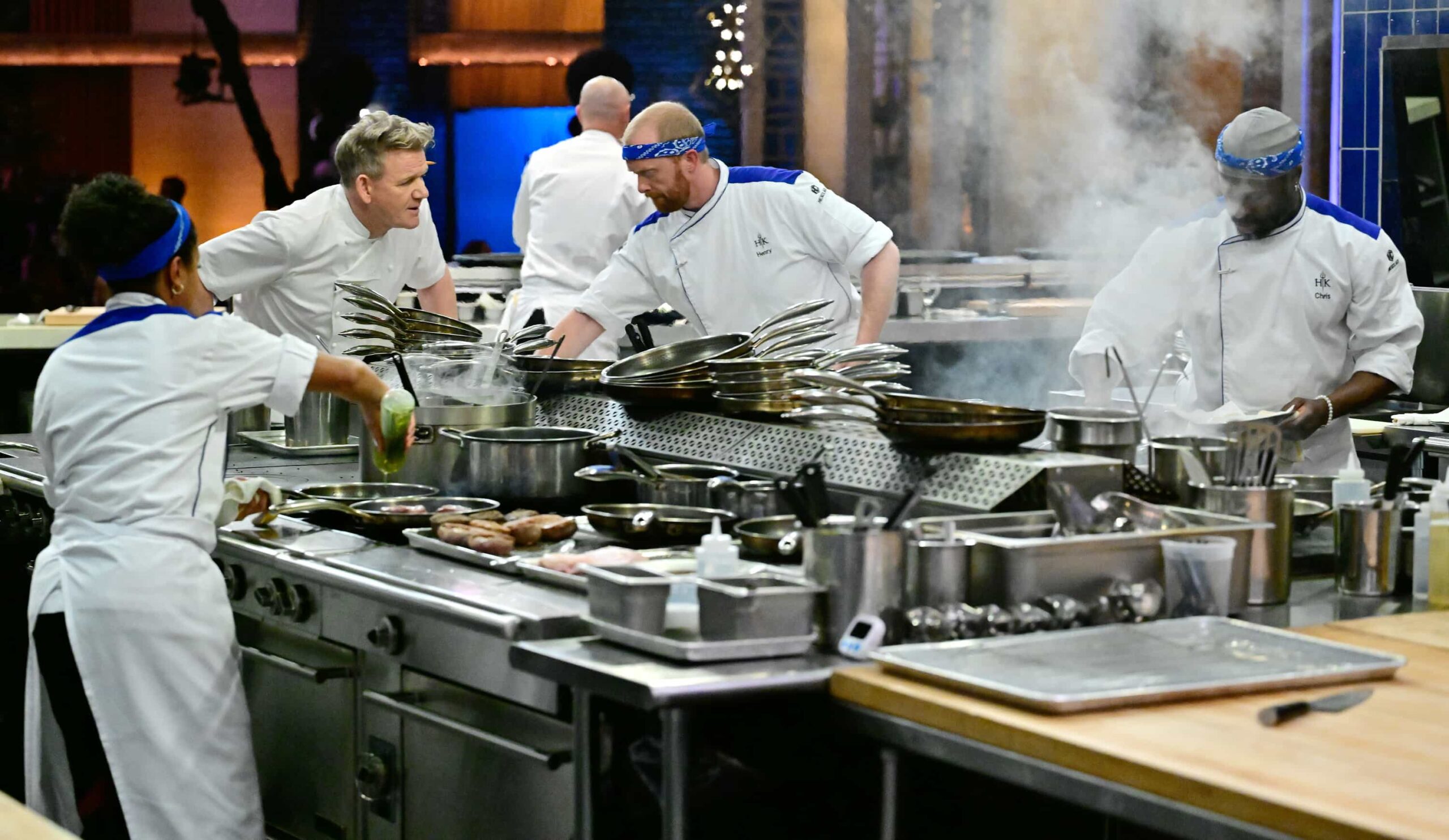 HELL'S KITCHEN: Gordon Ramsay with contestants in the "Hell Hath No Fury Like Anaiya Scorned" episode of HELL’S KITCHEN airing Thursday, Nov. 20 (8:00- 9:01PM ET/PT) on FOX. CR: FOX. ©2025 FOX Media LLC.