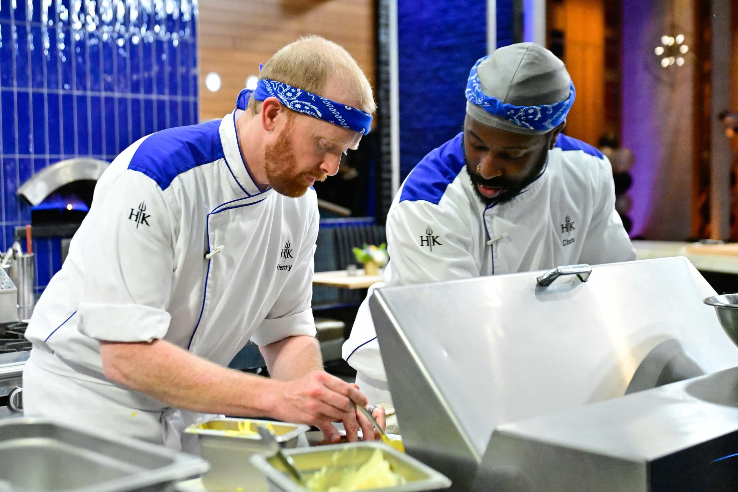 HELL'S KITCHEN: L-R: Contestants Henry and Chris in the "Hell Hath No Fury Like Anaiya Scorned" episode of HELL’S KITCHEN airing Thursday, Nov. 20 (8:00- 9:01PM ET/PT) on FOX. CR: FOX. ©2025 FOX Media LLC.