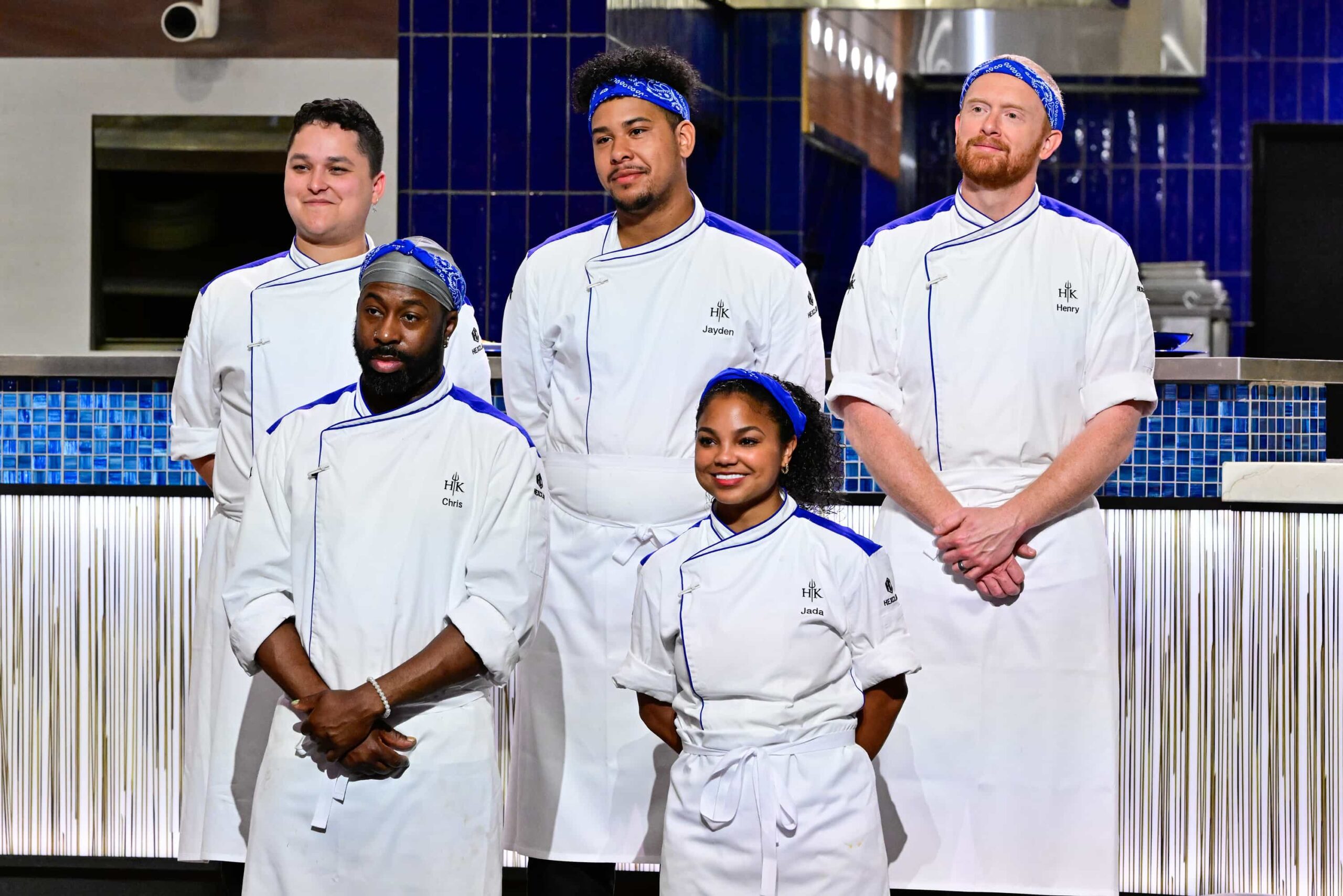 HELL'S KITCHEN: L-R: Contestants Anthony, Chris, Jayden, Jada and Henry in the "Hell Hath No Fury Like Anaiya Scorned" episode of HELL’S KITCHEN airing Thursday, Nov. 20 (8:00- 9:01PM ET/PT) on FOX. CR: FOX. ©2025 FOX Media LLC.