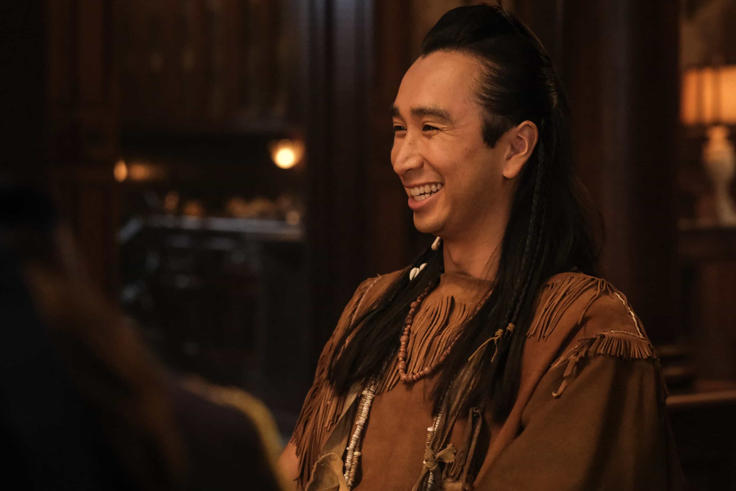 “Planes, Shanes and Automobiles” – Unsatisfied with Jay’s ability to tend to their needs while Sam is away, the ghosts bring in a better babysitter, Kyle. Meanwhile, Sam and Pete get on each other’s nerves during a book tour road trip, and things reach a breaking point when an airline strike threatens their ability to get home in time for Thanksgiving, on GHOSTS, Thursday, Nov. 20 (8:31-9:01 PM, ET/PT) on the CBS Television Network, and streaming on Paramount+ (live and on-demand for Paramount+ Premium plan subscribers, or on-demand for Paramount+ Essential subscribers the day after the episode airs)*.  Pictured (L-R): Román Zaragoza as Sasappis.  Photo: Bertrand Calmeau/CBS ©2025 CBS Broadcasting, Inc. All Rights Reserved.