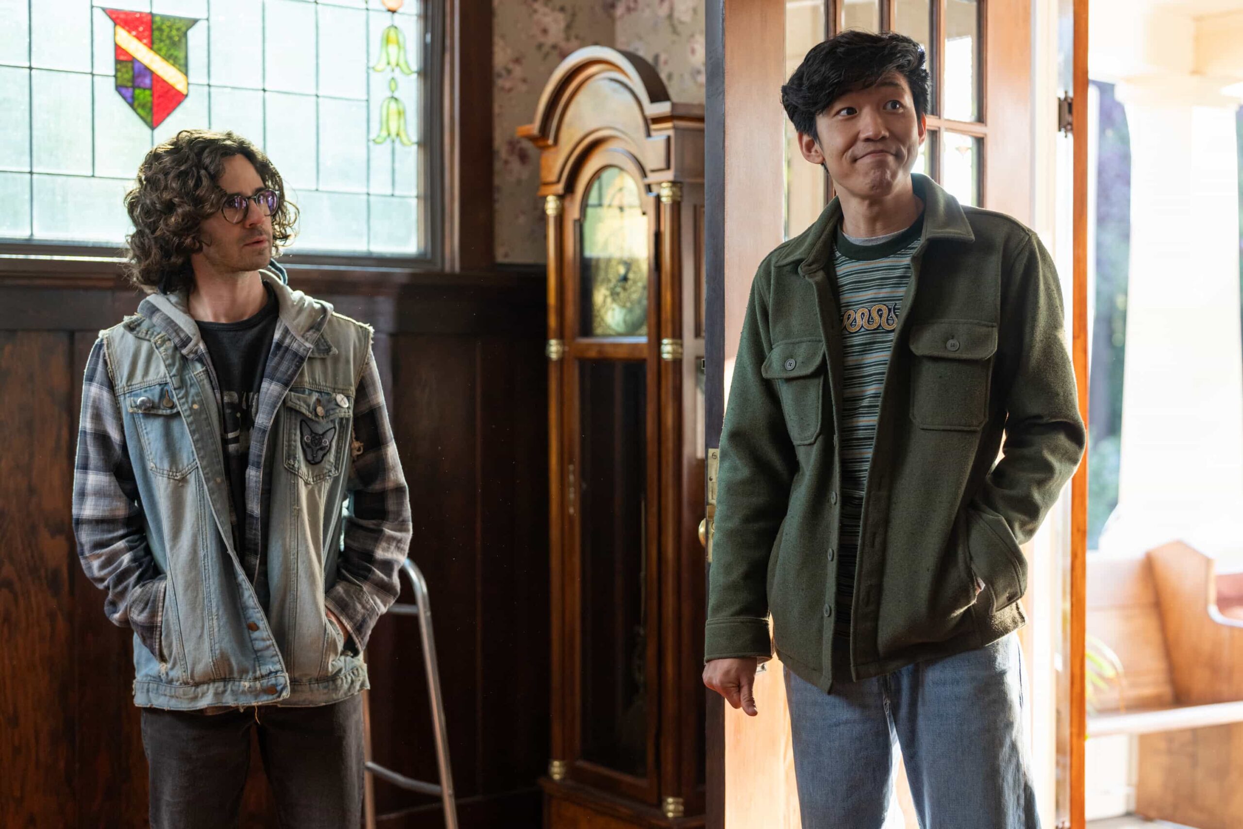 Tracker Season 3 Episode 6 “Angel” – When a crime scene cleaner disappears, Colter discovers her fascination with true crime, which may have led her into dangerous territory. As he follows her trail, Colter uncovers a group of amateur sleuths whose hunt for a killer puts everyone at risk, Sunday, Nov. 23 (8:00-9:00 PM, ET/PT) on the CBS Television Network, and streaming on Paramount+ (live and on-demand for Paramount+ Premium plan subscribers, or on-demand for Paramount+ Essential subscribers the day after the episode airs)*. Pictured: Connor Paolo as Gunther and Jay Lee as Eddie. Photo: Darko Sikman/CBS ©2025 CBS Broadcasting, Inc. All Rights Reserved.