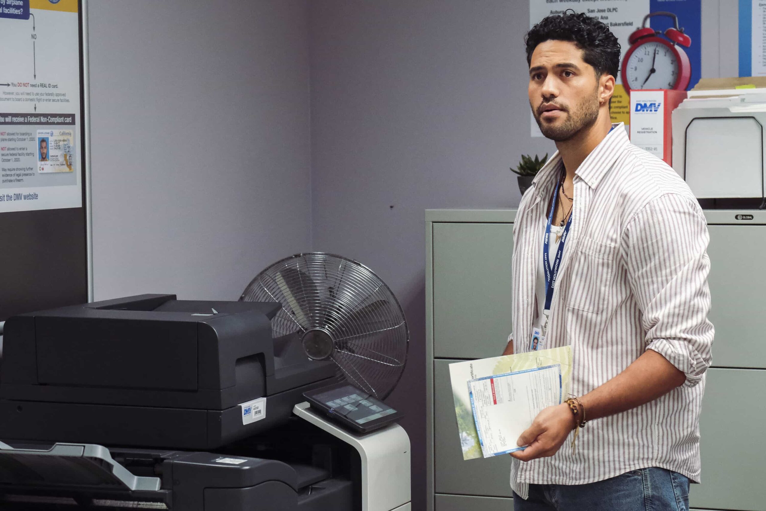 “There Is No I in DMV” – Barb takes the team on a field trip to the rival North Hollywood branch to learn the secrets of their success. She begins to doubt herself after meeting their charismatic manager, Beau (Randall Park). Meanwhile, Gregg and Vic get in Colette’s head that Noa prefers risk-takers, on DMV, Monday, Nov. 24 (9:30-10:00 PM, ET/PT) on the CBS Television Network, and streaming on Paramount+ (live and on-demand for Paramount+ Premium plan subscribers, or on-demand for Paramount+ Essential subscribers the day after the episode airs)*. Pictured: Alex Tarrant as Noa. Photo: Bertrand Calmeau/CBS ©2025 CBS Broadcasting, Inc. All Rights Reserved.