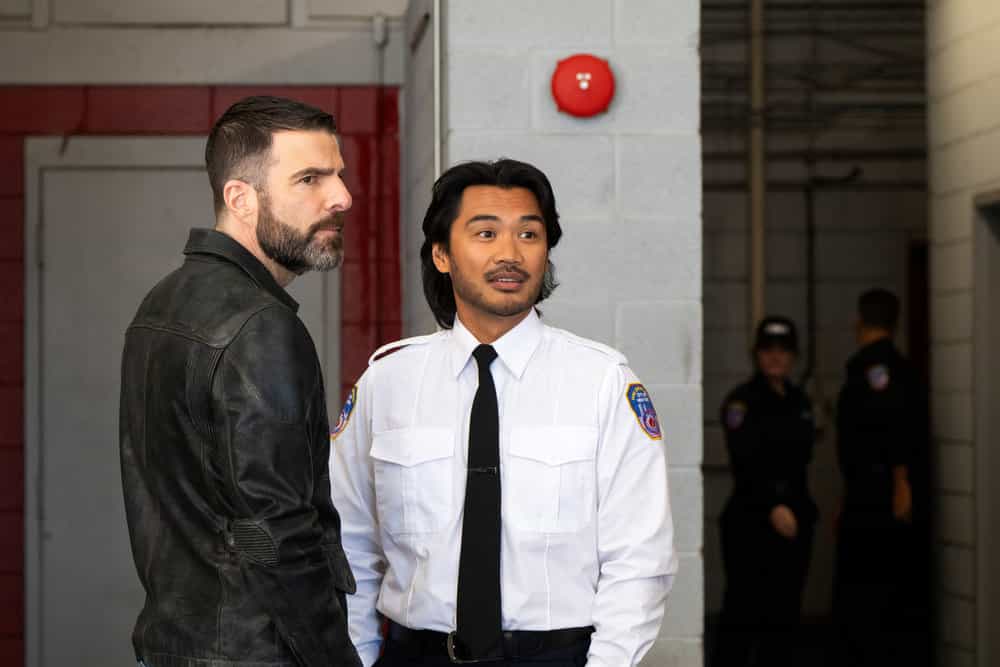 BRILLIANT MINDS -- "Fire Fighter" Episode 209 -- Pictured: (l-r) Zachary Quinto as Dr. Oliver Wolf, Alex Mallari Jr. as Dennis Freeman -- (Photo by: Pief Weyman/NBC)