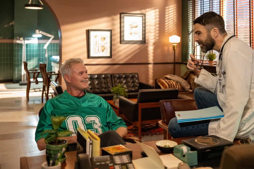 BRILLIANT MINDS -- "Fire Fighter" Episode 209 -- Pictured: (l-r) Eric Dane, Zachary Quinto -- (Photo by: Pief Weyman/NBC)