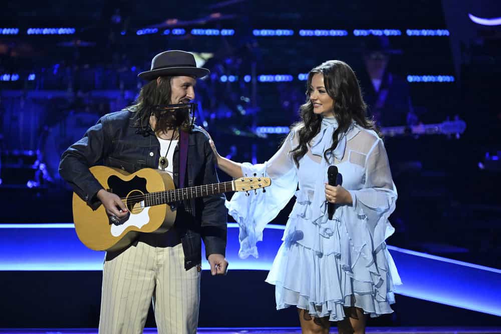 The Voice Season 28 Episode 14 -- "The Knockouts Part 5" Episode 2814 -- Pictured: (l-r) Dustin Dale Gaspard, Kirbi -- (Photo by: Griffin Nagel/NBC)