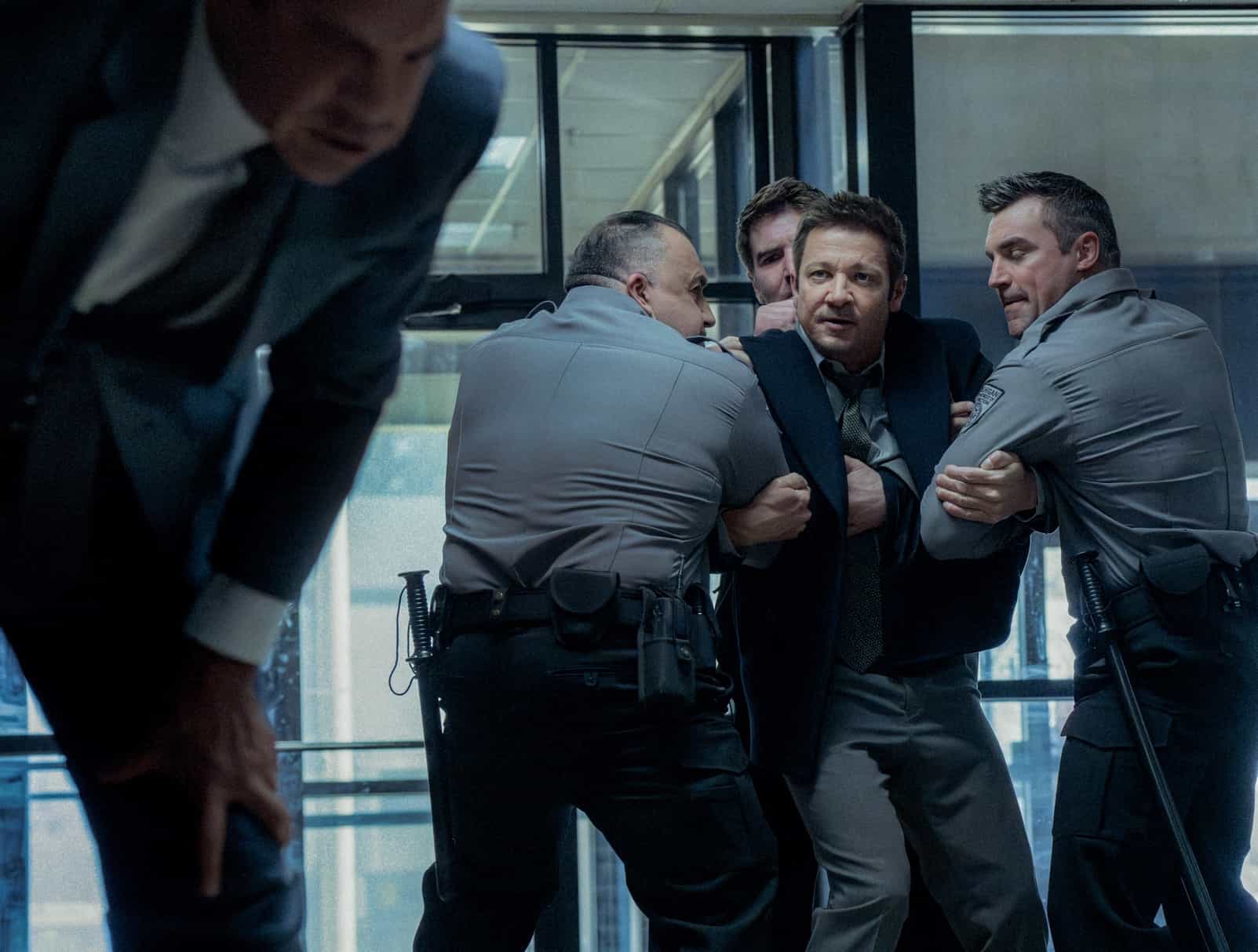 L-R: Clayton Cardenas as Torres and Jeremy Renner as Mike McLusky in Mayor of Kingstown episode 6, season 4, streaming on Paramount+, 2025. Credit: Dennis P. Mong Jr./Paramount+