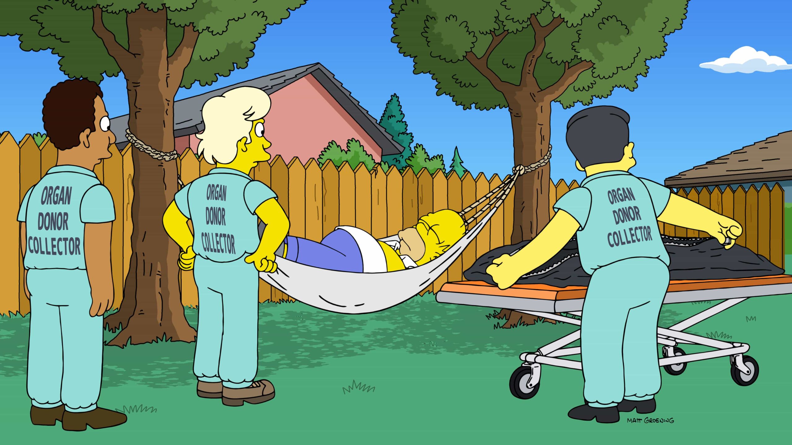 THE SIMPSONS Season 37 Episode 9: Patty and Bart team up for the ultimate prank: getting Homer declared legally dead. To their chagrin, Homer loves being officially dead — which leads to Patty and Selma having a huge fight and Patty moving away to “Palm Springfield” in the “Aunt Misbehavin' ” episode of THE SIMPSONS airing Sunday, Nov. 30 (8:00-8:30 PM ET/PT) on FOX. THE SIMPSONS © 2025 by 20th Television.