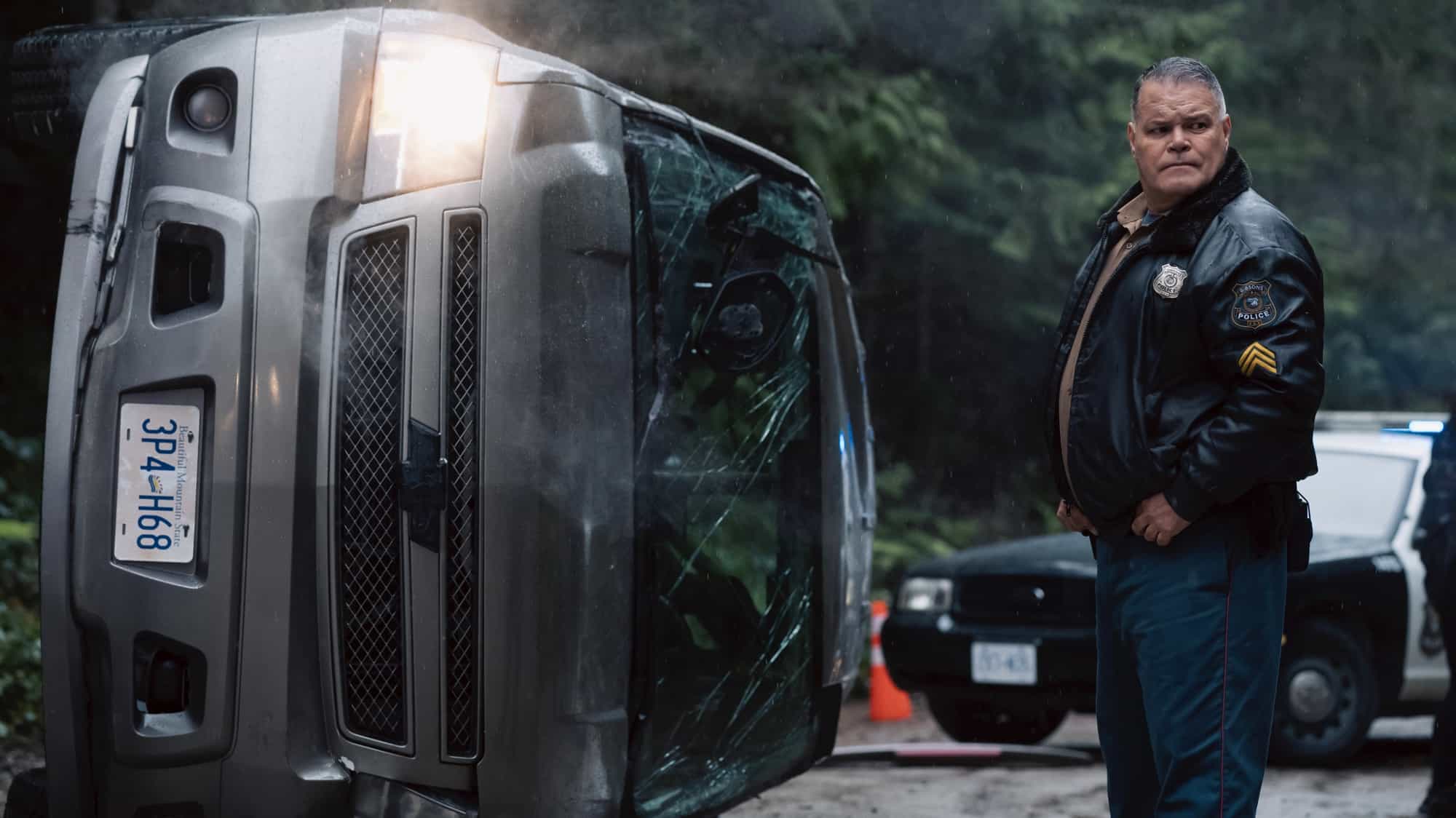MURDER IN A SMALL TOWN: L-R: Aaron Douglas in the "Nightshade" season finale episode of MURDER IN A SMALL TOWN airing Tuesday, Dec. 2 (8:00-9:00PM ET/PT) on FOX. ©2025 Fox Media LLC. CR: Kailey Schwerman/ FOX.