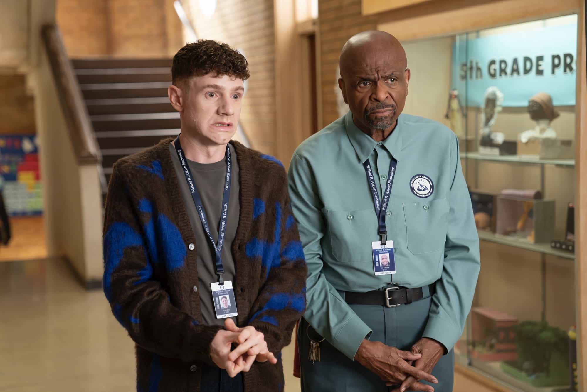 Abbott Elementary Season 5 Episode 7 - “Goofgirl” - A new member joins Gregory’s Garden Goofballs, and Janine pitches a new club idea to Ava. WEDNESDAY, DEC. 3 (8:30-9:02 p.m. EST) on ABC. (Disney/Gilles Mingasson) 
CHRIS PERFETTI, WILLIAM STANFORD DAVIS