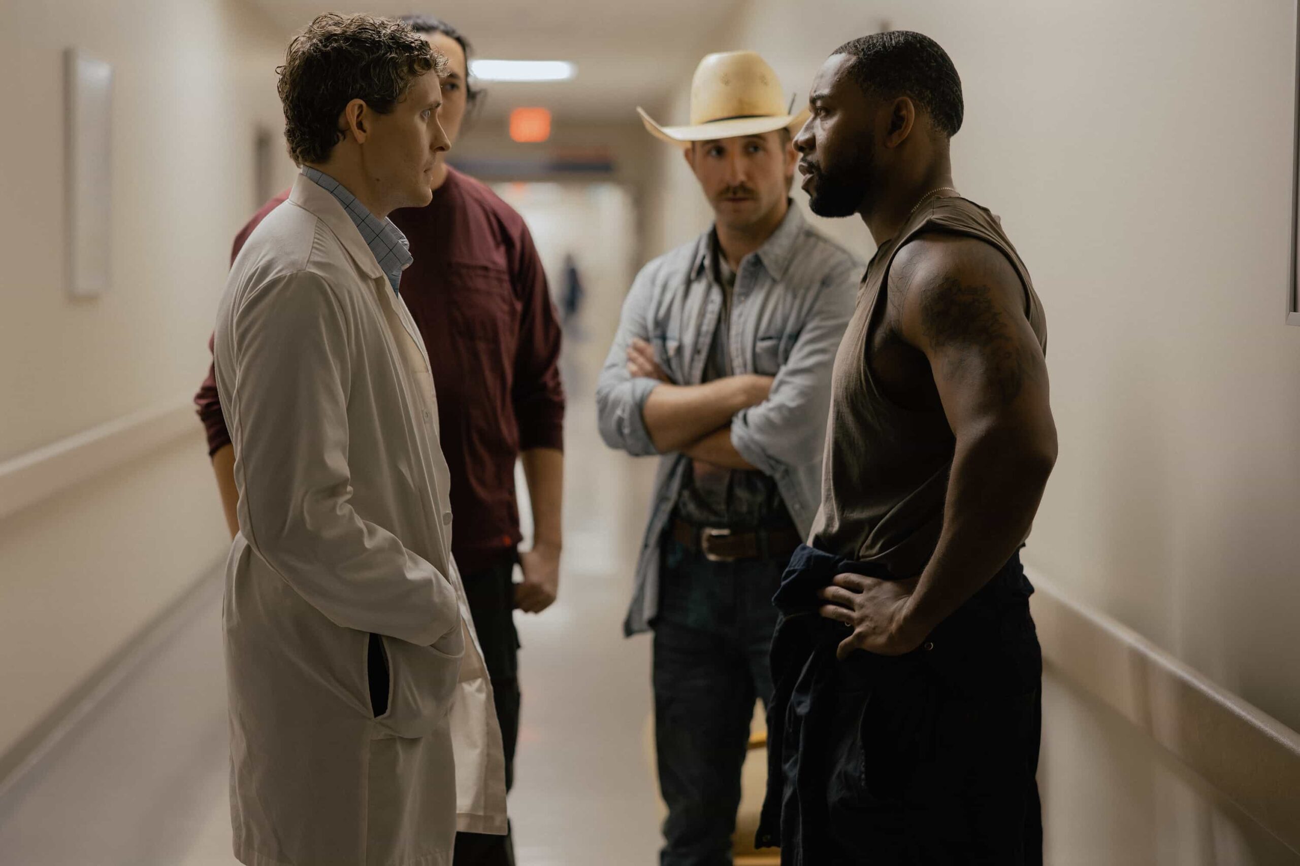 Caleb Martin as Ben BR Reynolds and Mustafa Speaks as Theodore Boss Ramone in Landman episode 4, season 2, streaming on Paramount+. Photo Credit: Emerson Miller/Paramount+