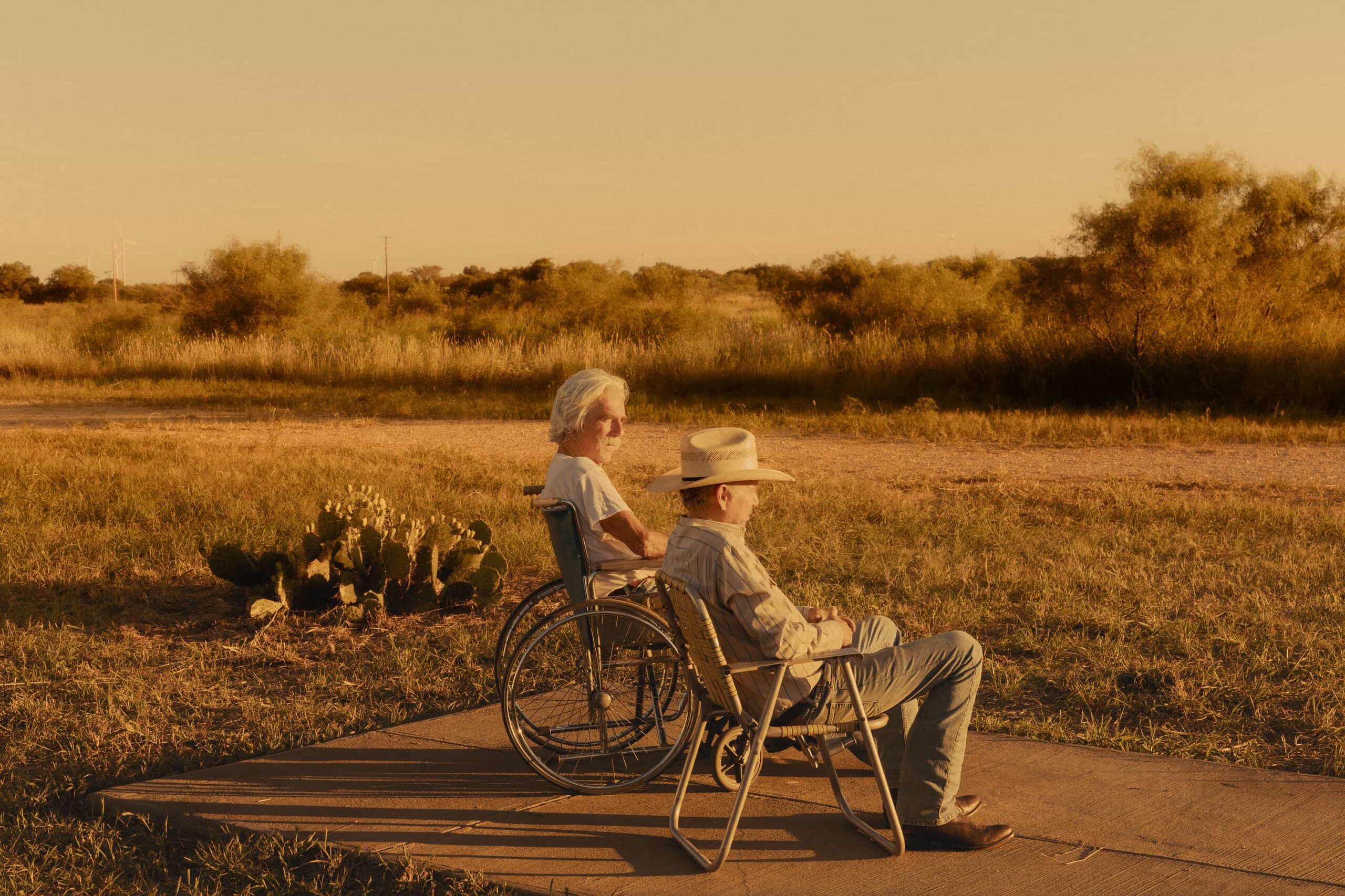 Sam Elliott as T.L. Norris and Billy Bob Thornton as Tommy Norris in Landman episode 4, season 2, streaming on Paramount+. Photo Credit: Emerson Miller/Paramount+