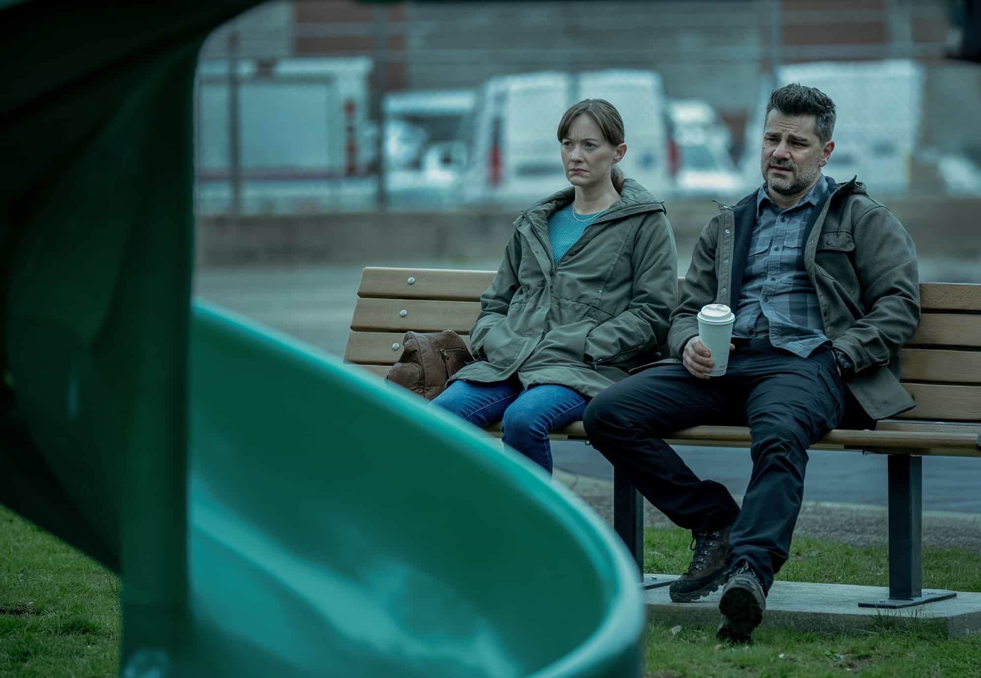 L-R: Amanda Drinkall as Patty and Hamish Allan-Headley as Robert in Mayor of Kingstown episode 7, season 4, streaming on Paramount+, 2025. Credit: Jeremy Parsons/Paramount+