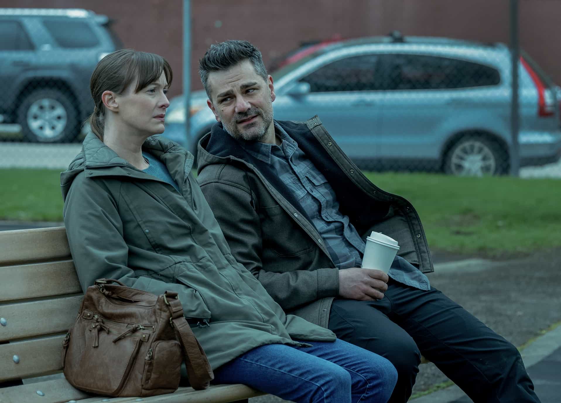 Mayor of Kingstown Season 4 Episode 7 "My Way" L-R: Amanda Drinkall as Patty and Hamish Allan-Headley as Robert in Mayor of Kingstown episode 7, season 4, streaming on Paramount+, 2025. Credit: Jeremy Parsons/Paramount+