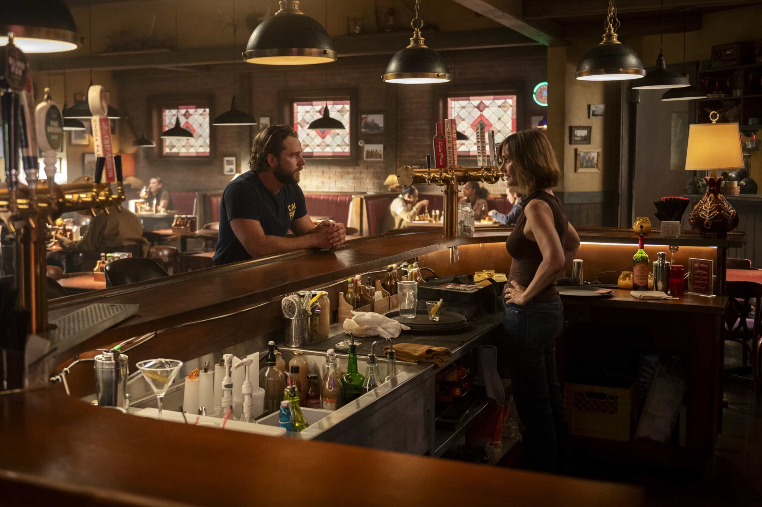 Fire Country Season 4 Episode 7 “Best Mom in the World” – Sharon is blindsided by a visit from her estranged mother, Ruby (Christine Lahti), whose sudden reappearance stirs up painful family history. Meanwhile, Bode and Jake respond to a call from a troubled teen in a condemned building, on FIRE COUNTRY, Friday, Dec. 5 (9:00-10:00 PM, ET/PT) on the CBS Television Network, and streaming on Paramount+ (live and on-demand for Paramount+ Premium plan subscribers, or on-demand for Paramount+ Essential subscribers the day after the episode airs). Pictured (L-R): Max Thieriot as Bode Leone and Diane Farr as Sharon Leone. Photo: Sergei Bachlakov/CBS ©2025 CBS Broadcasting, Inc. All Rights Reserved.