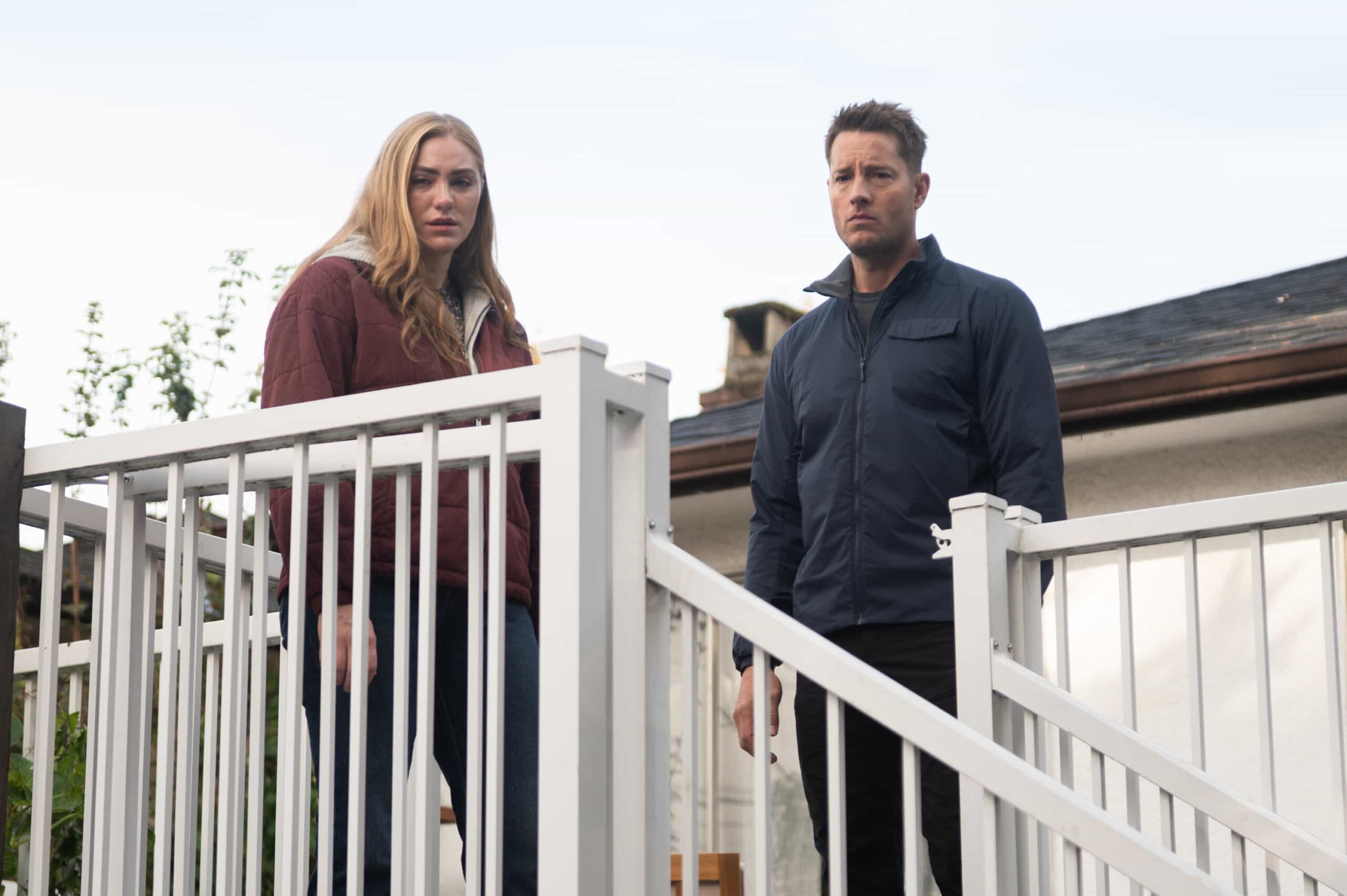 Tracker Season 3 Episode 8 “Eurydice” – When a grieving mother becomes the prime suspect in her missing daughter’s murder, Colter sets out to find the true culprit and prove her innocence, Sunday, Dec. 7 (8:00-9:00 PM, ET/PT) on the CBS Television Network, and streaming on Paramount+ (live and on-demand for Paramount+ Premium plan subscribers, or on-demand for Paramount+ Essential subscribers the day after the episode airs)*. Pictured: Jessica Sipos as Sierra. and Justin Hartley as Colter Shaw. Photo: Sergei Bachlakov/CBS ©2025 CBS Broadcasting, Inc. All Rights Reserved.