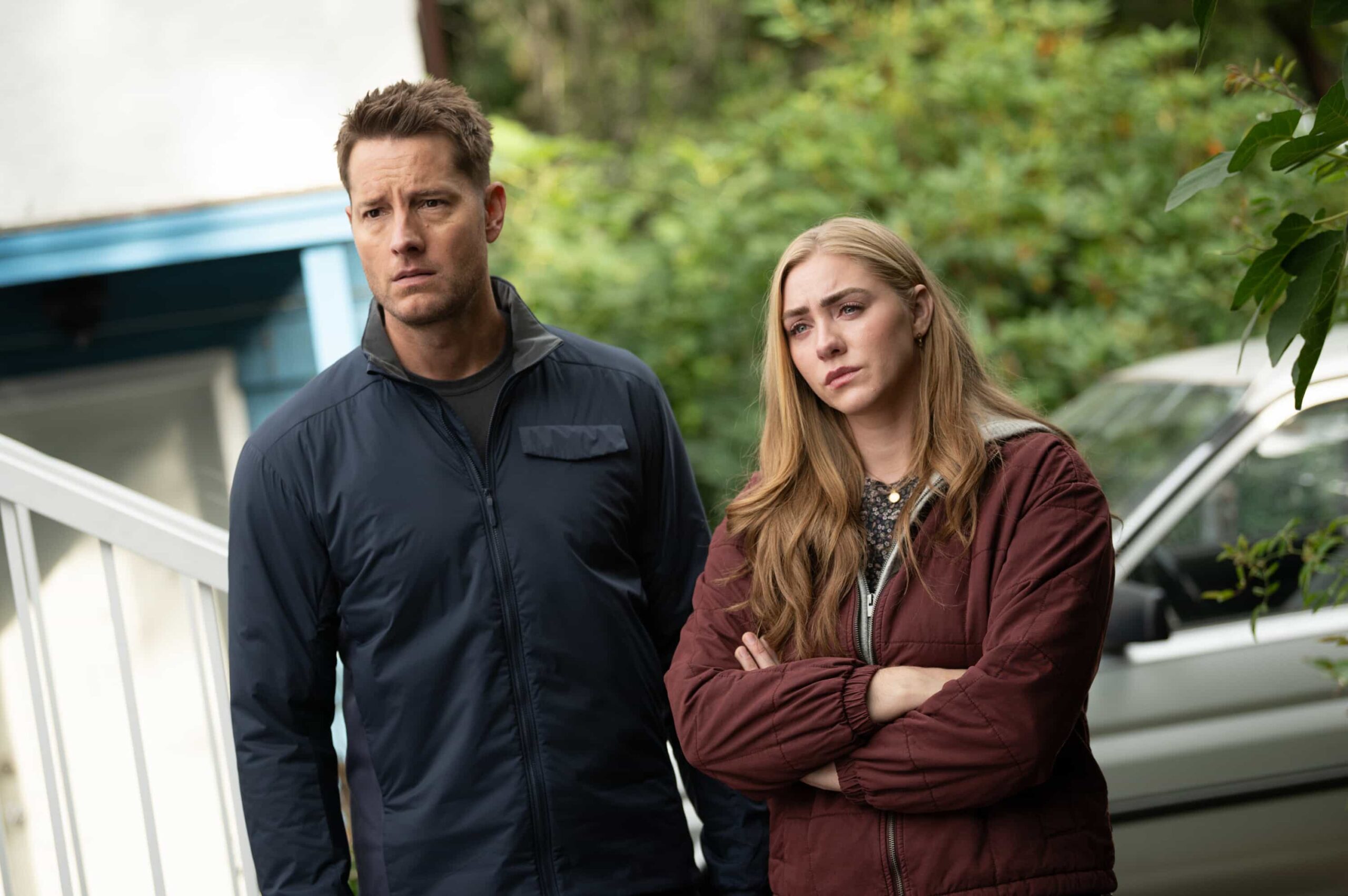 Tracker Season 3 Episode 8 “Eurydice” – When a grieving mother becomes the prime suspect in her missing daughter’s murder, Colter sets out to find the true culprit and prove her innocence, Sunday, Dec. 7 (8:00-9:00 PM, ET/PT) on the CBS Television Network, and streaming on Paramount+ (live and on-demand for Paramount+ Premium plan subscribers, or on-demand for Paramount+ Essential subscribers the day after the episode airs)*. Pictured: Justin Hartley as Colter Shaw and Jessica Sipos as Sierra. Photo: Sergei Bachlakov/CBS ©2025 CBS Broadcasting, Inc. All Rights Reserved.