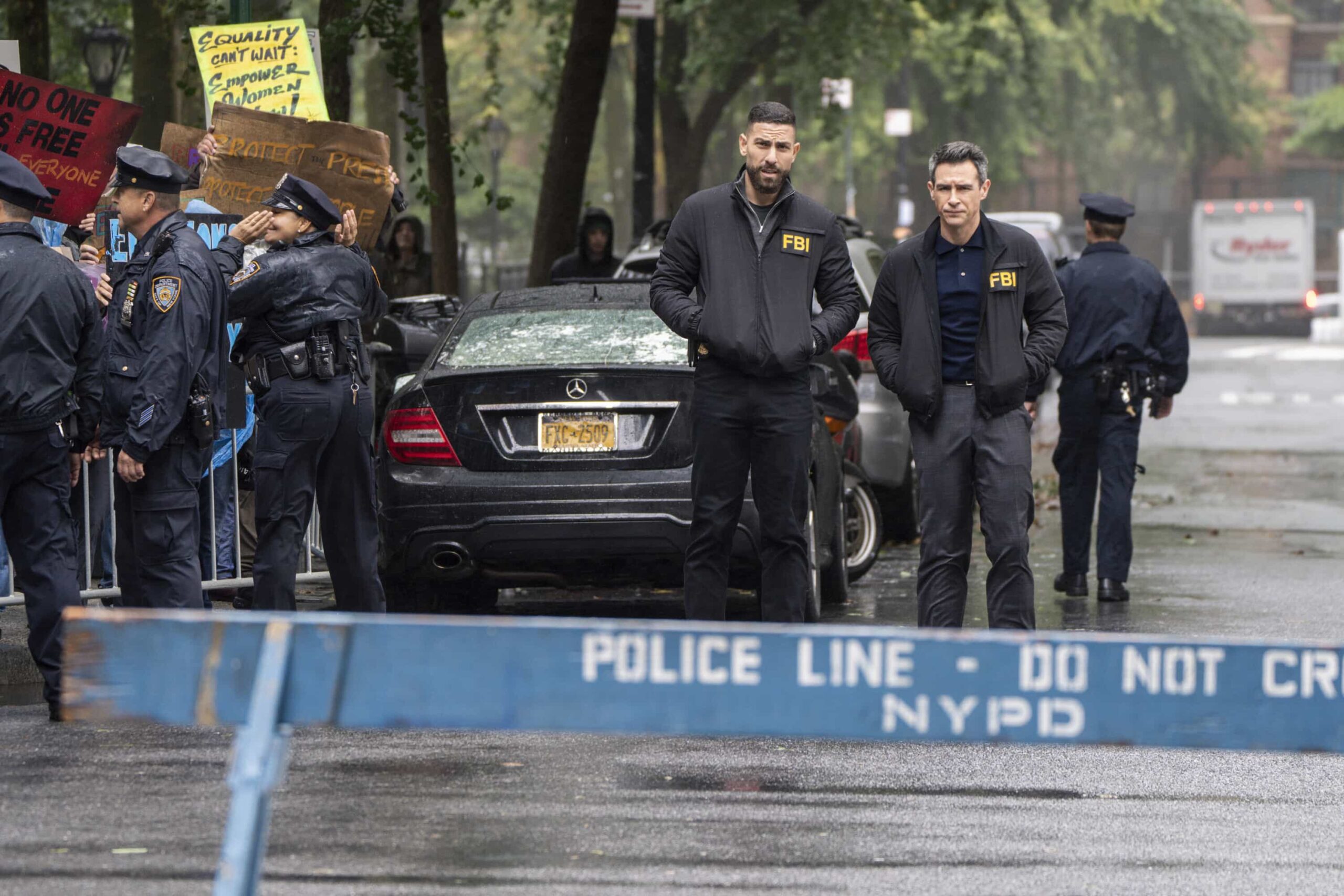 FBI Season 8 Episode 8 “Ratlined” – When a journalist is shot while interviewing a prime minister, all fingers point to an assassination attempt, but the team uncovers a deeper conspiracy after the assassin is also targeted. Meanwhile, OA struggles to let Gemma in on the dangers of his job, on FBI, Monday, Dec. 8 (9:00-10:00 PM, ET/PT) on the CBS Television Network, and streaming on Paramount+ (live and on-demand for Paramount+ Premium plan subscribers, or on-demand for Paramount+ Essential subscribers the day after the episode airs). Pictured (L-R): Zeeko Zaki as Special Agent Omar Adom ‘OA’ Zidan and John Boyd as Special Agent Stuart Scola. Photo: Bennett Raglin/CBS ©2025 CBS Broadcasting, Inc. All Rights Reserved.