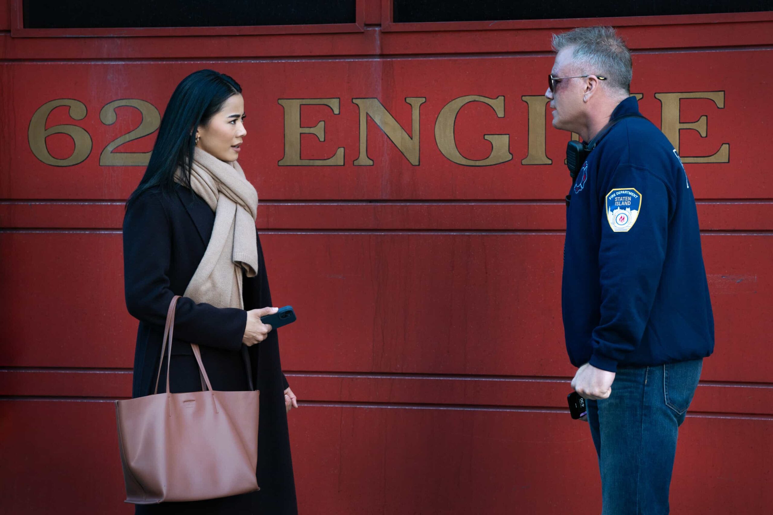 “Call It a Christmas Gift” – With the holidays approaching, the team’s secrets start to come to light while they take on a harassment case involving the city’s fire department. Meanwhile, Matty and Edwin contemplate meeting Joey’s sister, on MATLOCK, Thursday, Dec. 11 (9:00-10:00 PM, ET/PT). Pictured (L-R): Leah Lewis as “Sarah Franklin” and Sean Carrigan as Phil.   Photo: Michael Yarish/CBS ©2025 CBS Broadcasting, Inc. All Rights Reserved.