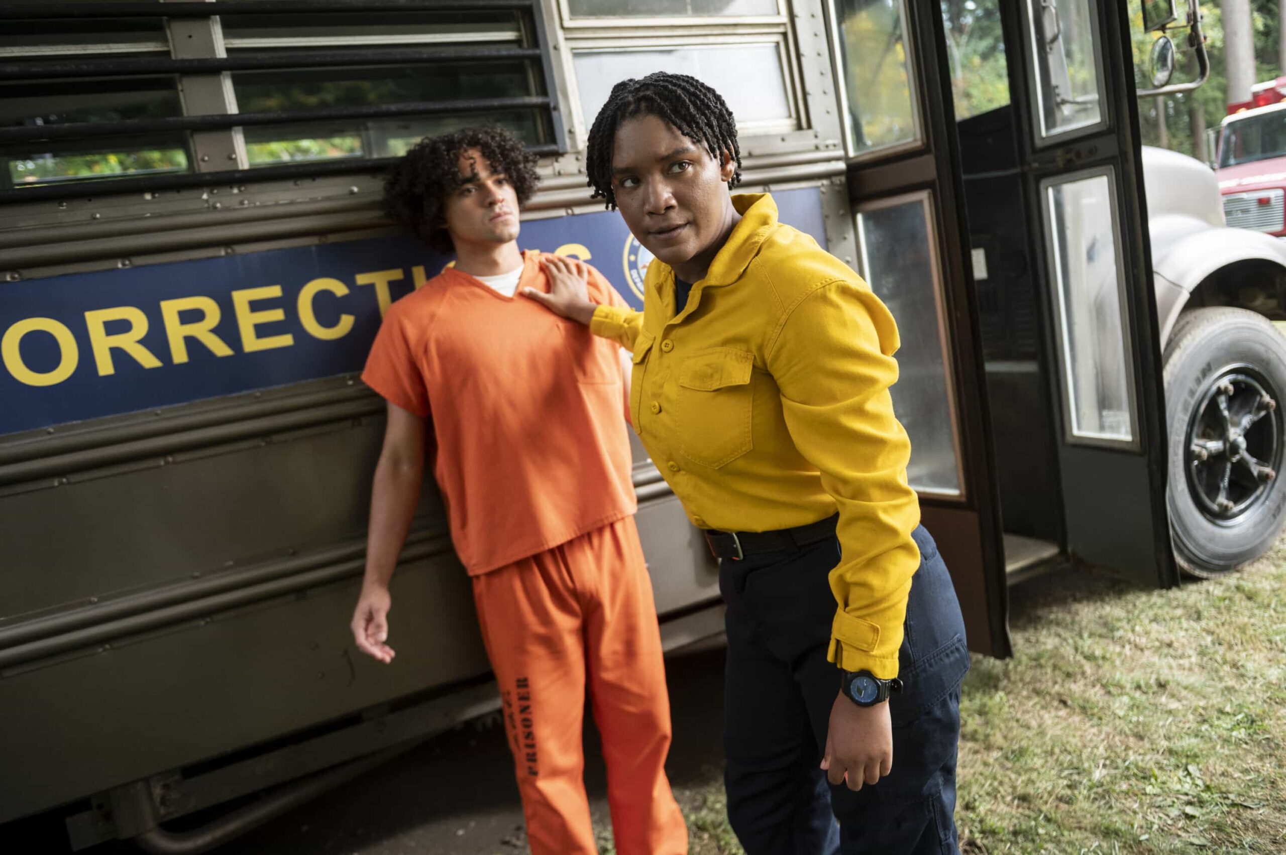 “Fresh Start” – Bode participates in a high school drunk-driving drill that unexpectedly reconnects him with a former classmate, Chloe (Alona Tal from SEAL TEAM). Meanwhile, Three Rock reopens with a new crew and high hopes, on FIRE COUNTRY, Friday, Dec. 12 (9:00-10:00 PM, ET/PT). Pictured (L-R): Samuel Rook as Ace and Jules Latimer as Eve Edwards. Photo: Sergei Bachlakov/CBS ©2025 CBS Broadcasting, Inc. All Rights Reserved.