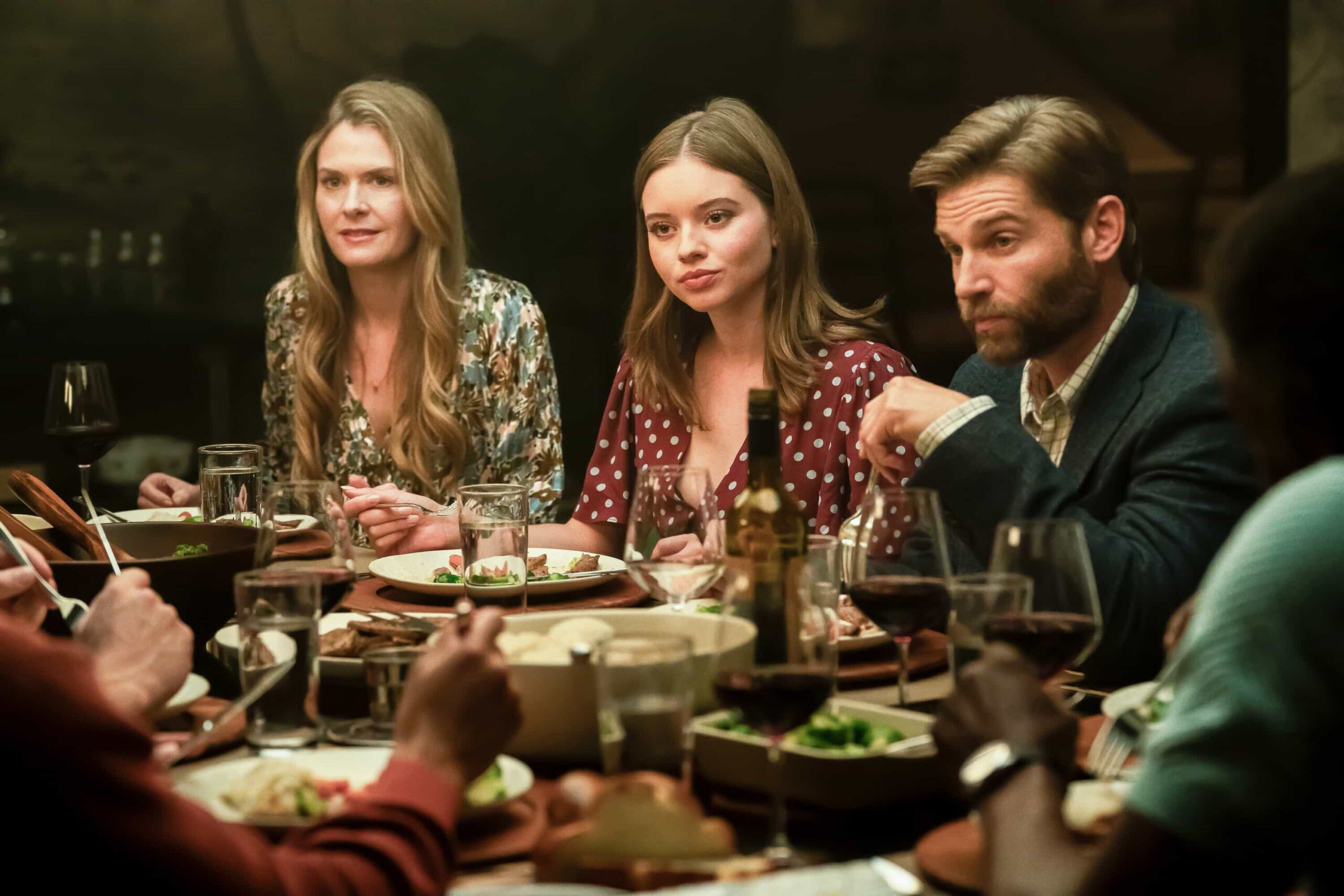 Boston Blue Season 1 Episode 8 “In the Name of the Father, And of the Son … ” – Danny and Lena’s investigation into a robbery gone wrong quickly turns personal, pushing Lena to devise a bold plan that tests Mae’s boundaries. Meanwhile, Sean and Jonah face rising tensions with Boston’s firefighters, and Sarah clashes with boyfriend Seth over family discipline, on the CBS Original series BOSTON BLUE,  Friday, Dec. 12 (10:00-11:00 PM, ET/PT) on the CBS Television Network, and streaming on Paramount+ (live and on-demand for Paramount+ Premium plan subscribers, or on-demand for Paramount+ Essential subscribers the day after the episode airs)*.   Pictured (L-R): Maggie Lawson as Sarah Silver,  Matia Jackett as Phoebe Yates, and Mike Vogel as Seth   Photo: Brendan Adam-Zwelling/CBS ©2025 CBS Broadcasting, Inc. All Rights Reserved.