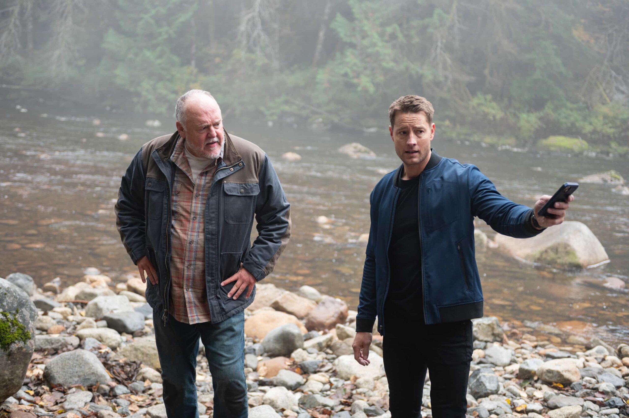 Tracker Season 3 Episode 9 “Good Trouble” – When Colter’s old friend Keaton asks for help finding his former partner, they uncover a trail of bodies and a conspiracy that runs deeper than they could’ve imagined, Sunday, Dec. 14 (8:30-9:30 PM, ET/8:00-9:00 PM, PT). Pictured: Brent Sexton as Keaton and Justin Hartley as Colter Shaw . Photo: Sergei Bachlakov/CBS ©2025 CBS Broadcasting, Inc. All Rights Reserved.