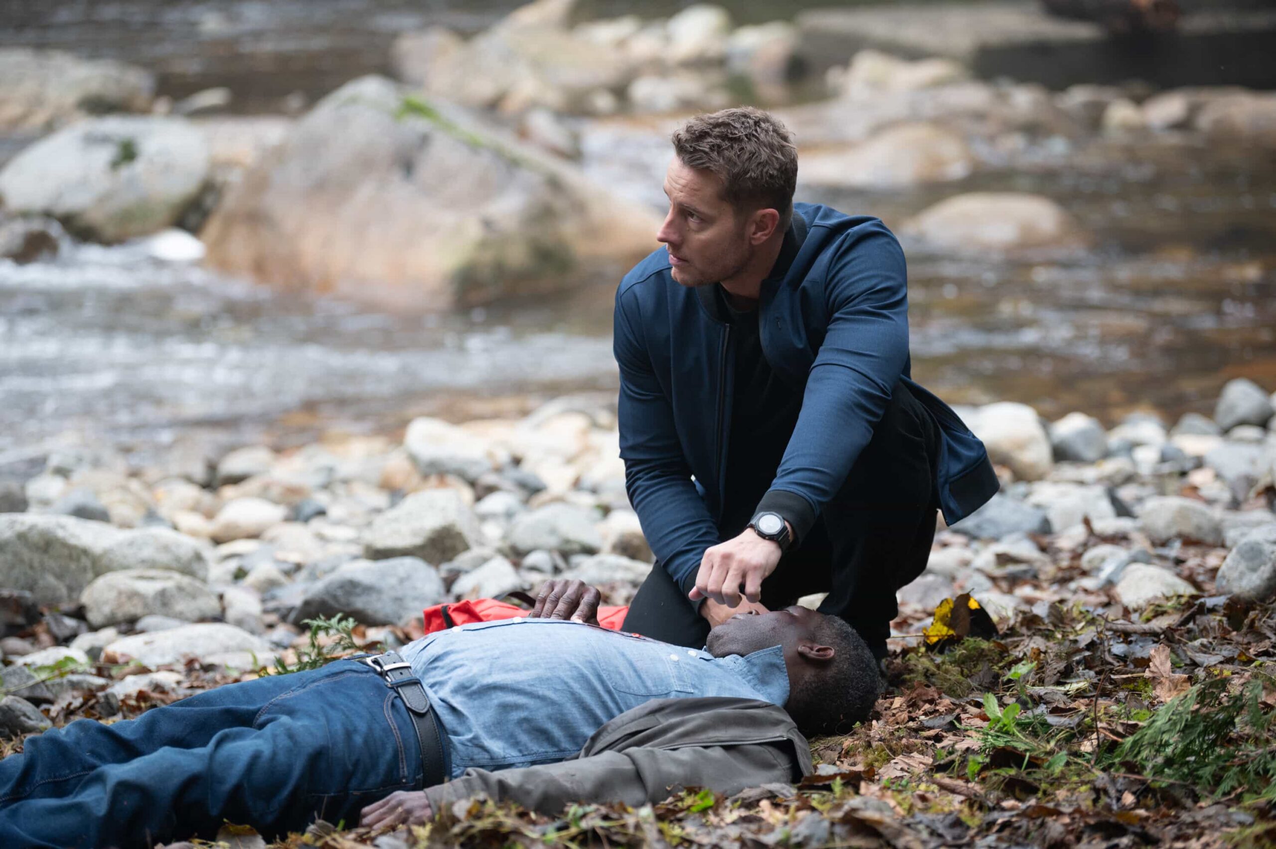 Tracker Season 3 Episode 9 “Good Trouble” – When Colter’s old friend Keaton asks for help finding his former partner, they uncover a trail of bodies and a conspiracy that runs deeper than they could’ve imagined, Sunday, Dec. 14 (8:30-9:30 PM, ET/8:00-9:00 PM, PT). Pictured: Justin Hartley as Colter Shaw and Dean McKenzie as Dobbs. Photo: Sergei Bachlakov/CBS ©2025 CBS Broadcasting, Inc. All Rights Reserved.