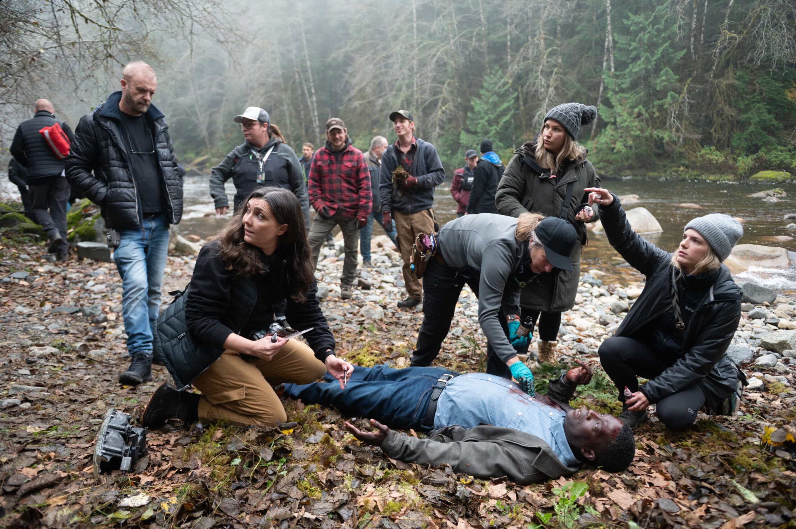 “Good Trouble” BTS – When Colter’s old friend Keaton asks for help finding his former partner, they uncover a trail of bodies and a conspiracy that runs deeper than they could’ve imagined, Sunday, Dec. 14 (8:30-9:30 PM, ET/8:00-9:00 PM, PT). Pictured: Director Jeff T. Thomas, 1st Assistant Director Sarah P. Hansen, Makeup, Leah Cuff, Greensman, Tom Calvert, Lead Greensman Mark Aho, Costumes, Set Supervisor, Dawn Climie, 1st Assistant Makeup Jac Hachey, Head of Makeup Dept. Riley Harvey and Dean McKenzie. Photo: Sergei Bachlakov/CBS ©2025 CBS Broadcasting, Inc. All Rights Reserved.