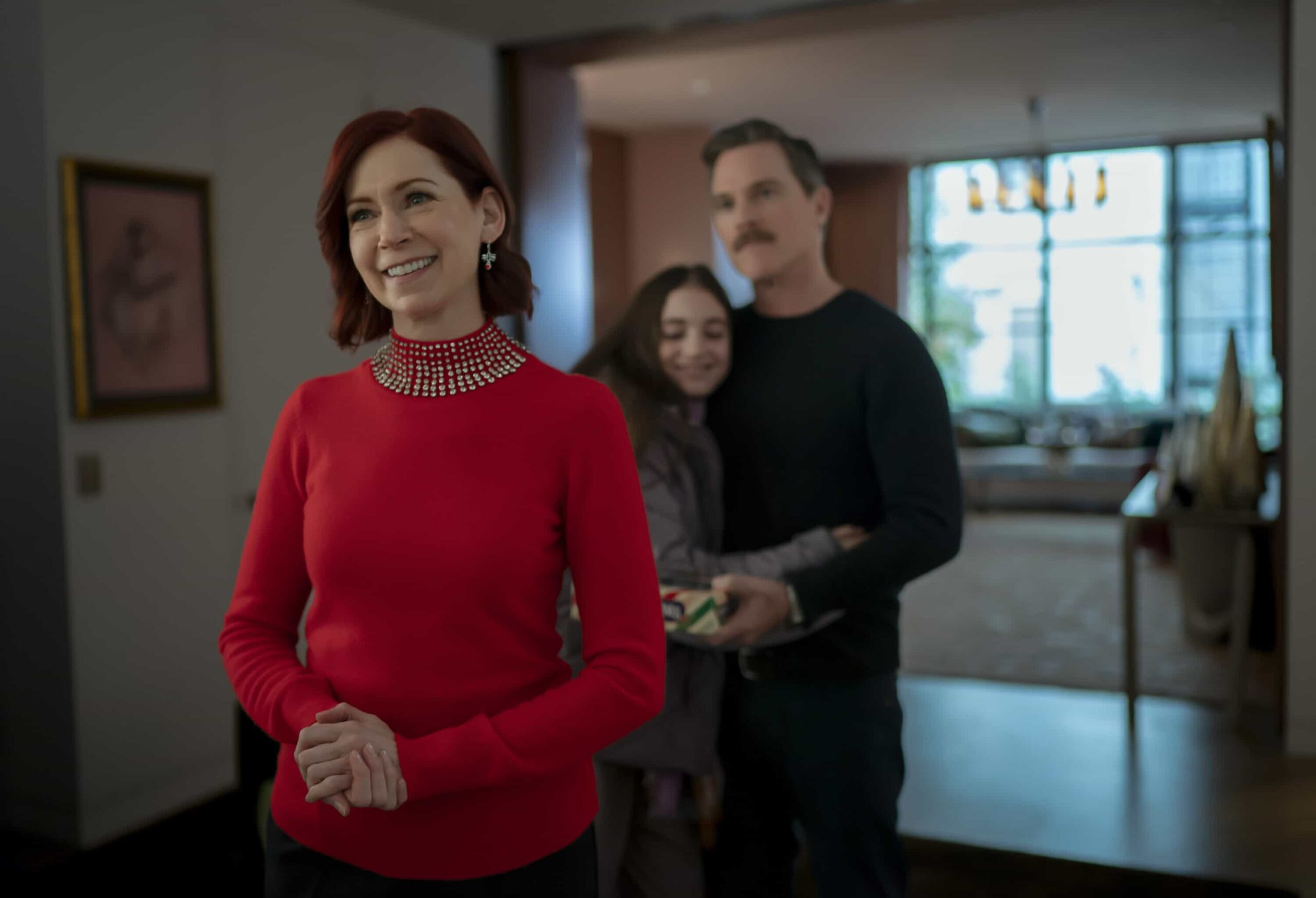 Elsbeth Season 3 Episode 10 “A Hard Nut to Crack” – When an avant-garde choreographer’s “Nutcracker” rehearsal turns deadly, Elsbeth leaps into the cutthroat world of New York ballet, on ELSBETH, Thursday, Dec. 18 (10:00-11:00 PM, ET/PT) .  Pictured (L-R): Carrie Preston as Elsbeth Tascioni, Willow  McConnaughy as Noelle Bennett, and Mike Doyle as Rich Bennett    Photo: Michael Parmelee/CBS ©2025 CBS Broadcasting, Inc. All Rights Reserved.