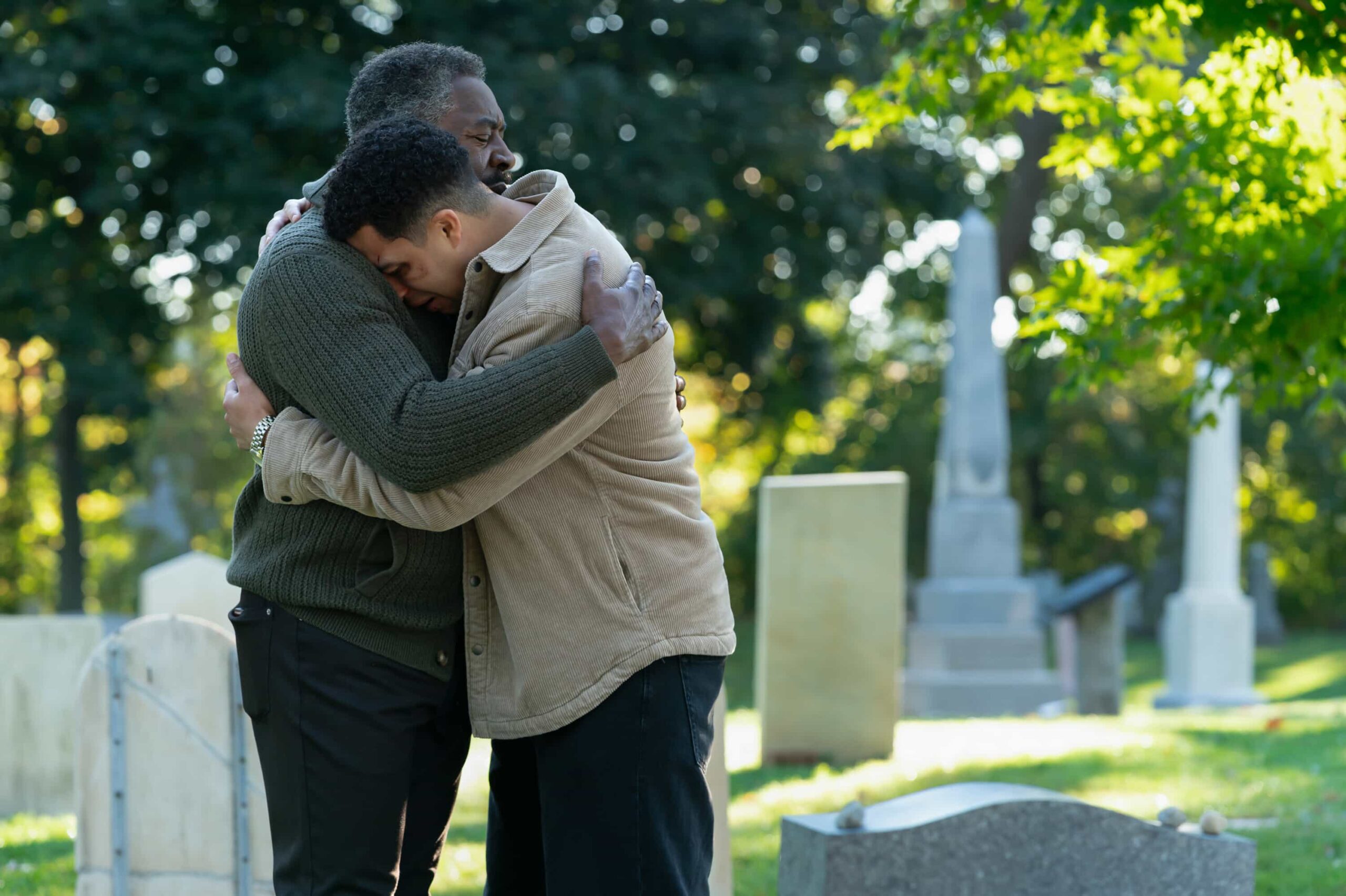 “Collateral Damage” – Mae faces public and family backlash over the consequences of her past decisions, while Sarah struggles with guilt that pushes her to take risks in pursuit of justice. At the same time, Lena and Danny dive into a tense homicide case, and Jonah’s anger over his father’s death threatens to unravel fragile family ties, on the CBS Original series BOSTON BLUE, Friday, Dec. 19    Pictured (L-R):Ernie Hudson as Reverend Edwin Peters and Marcus Scribner as Jonah Silver  Photo: Michael Gibson/CBS ©2025 CBS Broadcasting, Inc. All Rights Reserved.