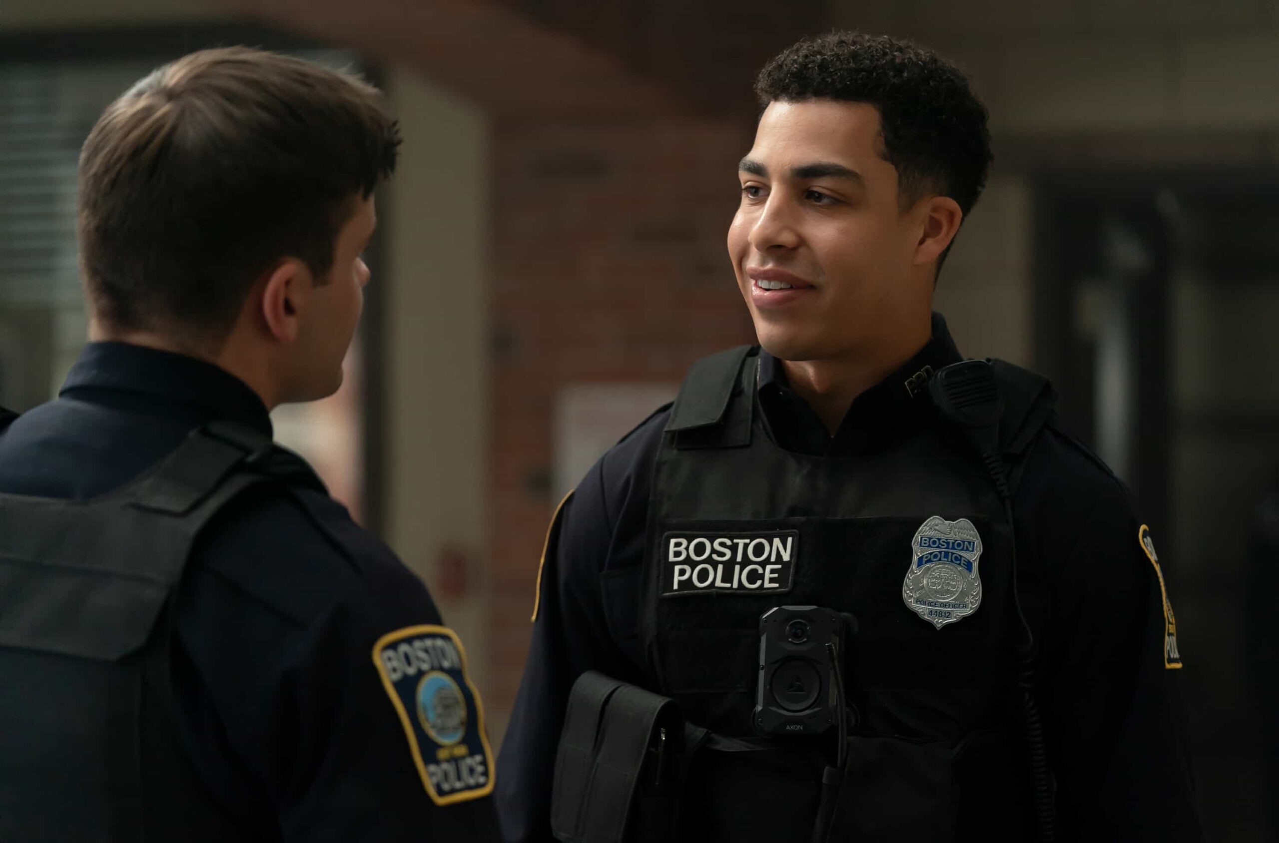 Boston Blue Season 1 Episode 9 "Collateral Damage” – Mae faces public and family backlash over the consequences of her past decisions, while Sarah struggles with guilt that pushes her to take risks in pursuit of justice. At the same time, Lena and Danny dive into a tense homicide case, and Jonah’s anger over his father’s death threatens to unravel fragile family ties, on the CBS Original series BOSTON BLUE, Friday, Dec. 19  Pictured (L-R): Mika Amonsen as Sean Reagan and Marcus Scribner as Jonah Silver   Photo: John Medland/CBS ©2025 CBS Broadcasting, Inc. All Rights Reserved.