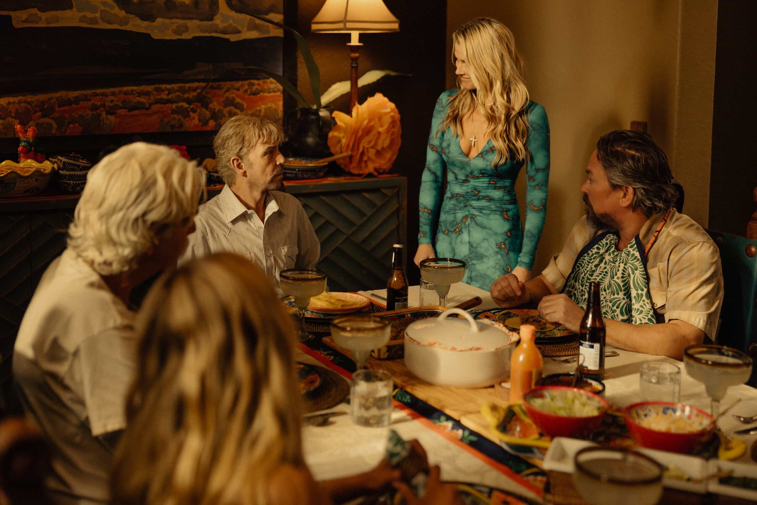 Landman season 2 episode 7 photo - Sam Elliott as T.L., Billy Bob Thornton as Tommy, Ali Larter as Angela and James Jordan as Dale in Landman episode 7, season 2, streaming on Paramount+. Photo Credit: Emerson Miller/Paramount+